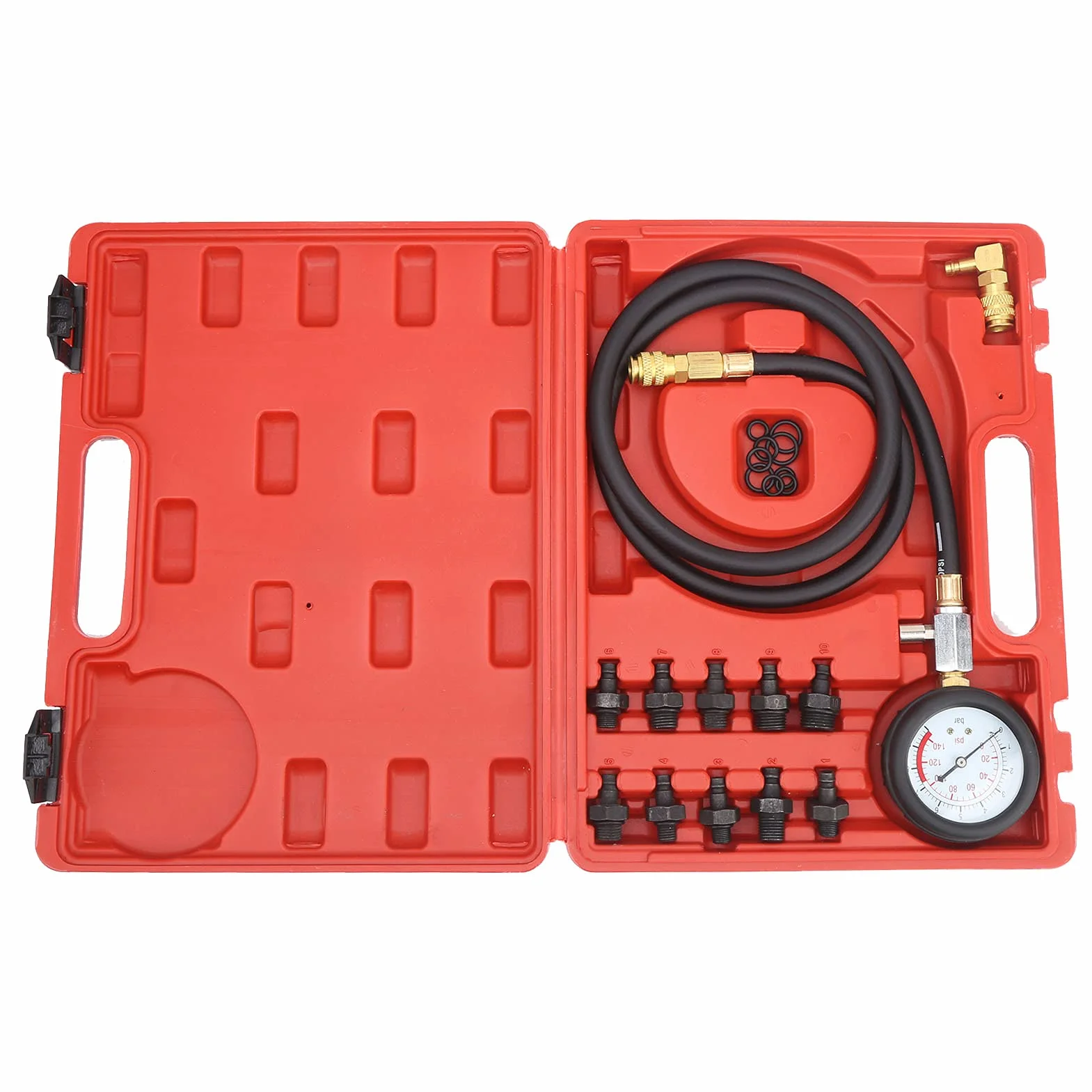 Manometri compressione-,Kit di Strumenti per Test Pressione Olio Motore Yctze, Misuratore di Pressione Olio con Cassetta degli Attrezzi Avviso Olio Basso con Adattatore di Accoppiamento a 90 °
