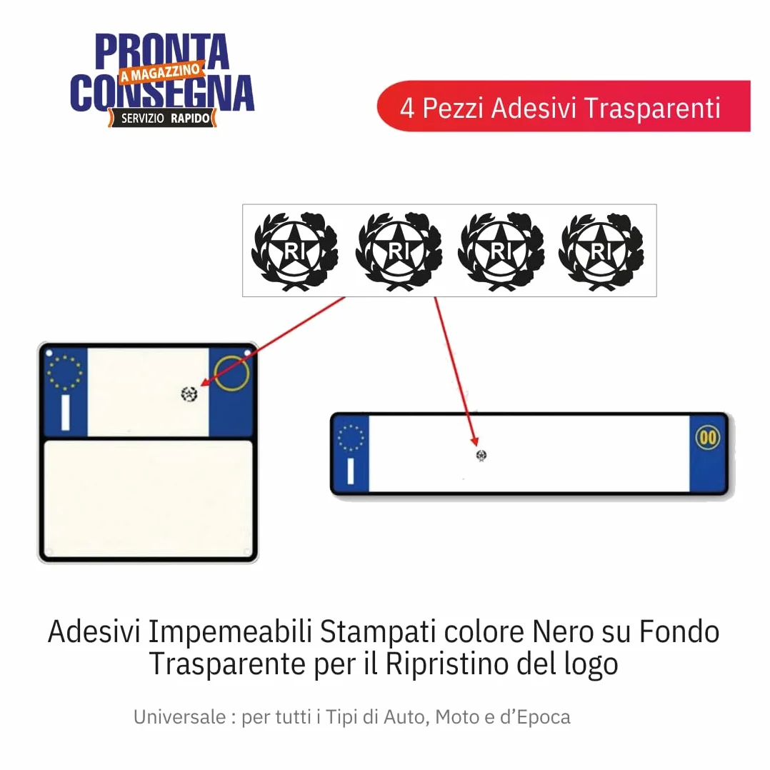 StampaGenerale 4 Pz Bollino Adesivo per Targa Auto Moto Stemma Logo RI PVC Resistente Impermeabile 13x13 mm