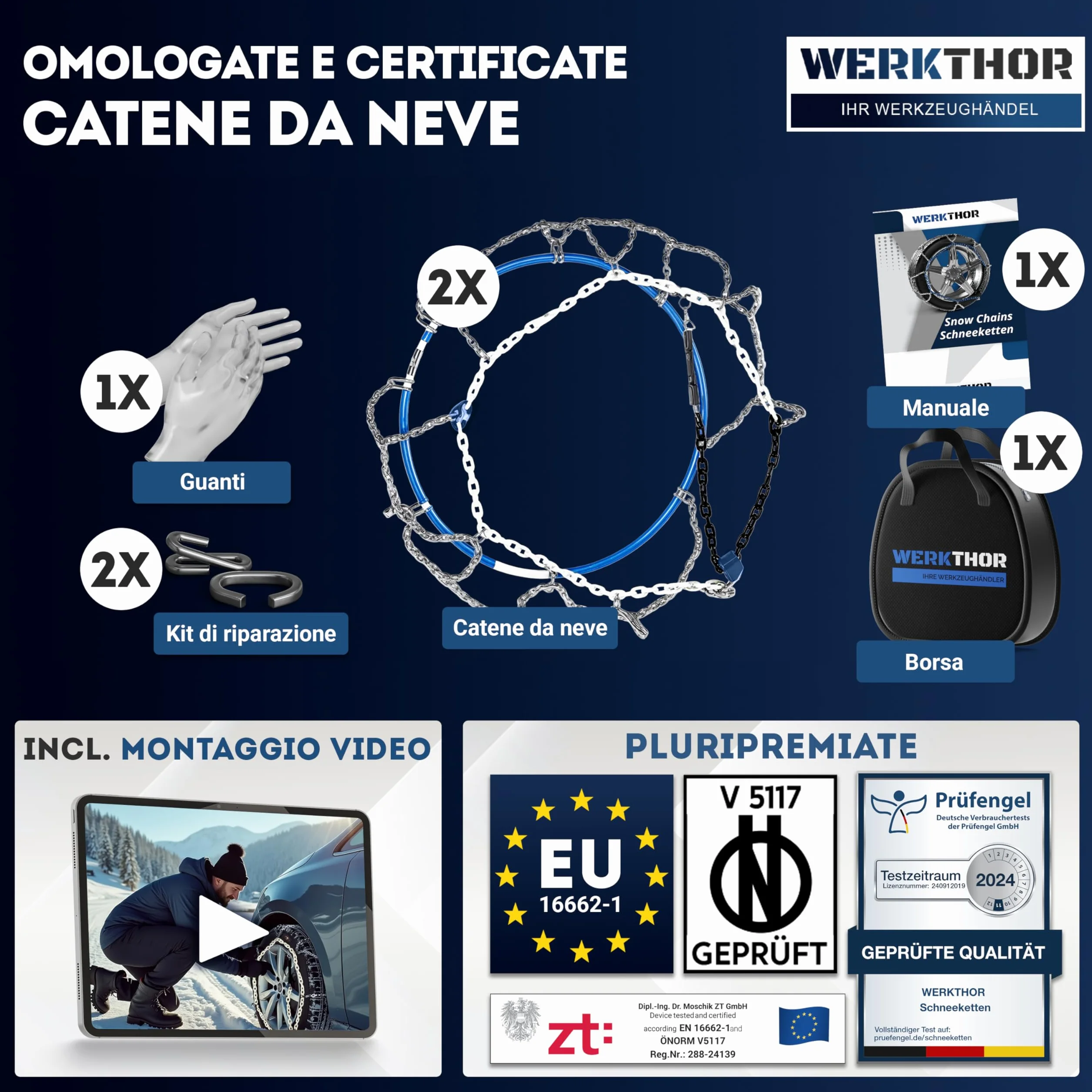 Catene da Neve Omologate per Auto WERKTHOR 2x Metallo