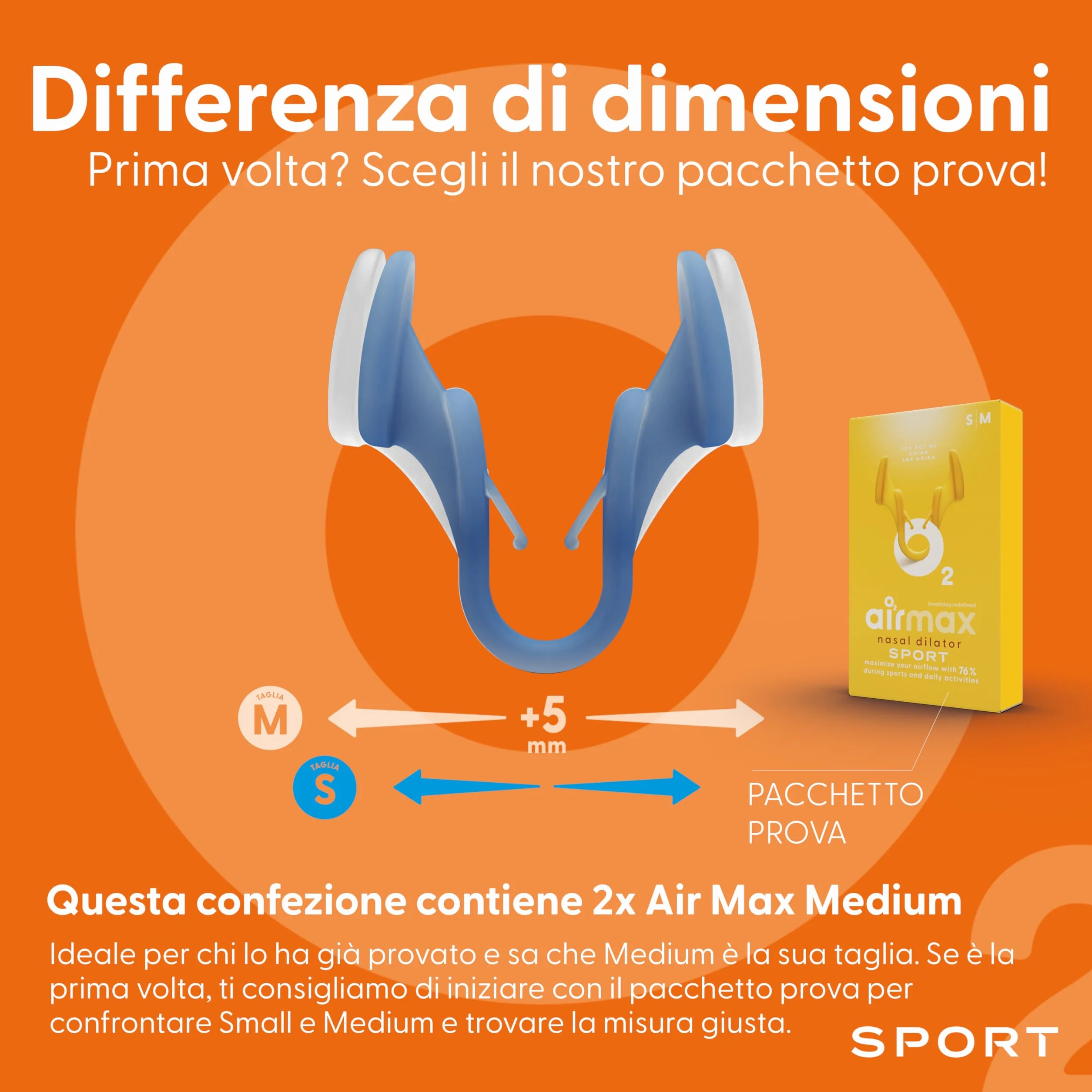 Dilatatore nasale Airmax Versione Sport 2x sollievo medio 6 mesi per congestione nasale