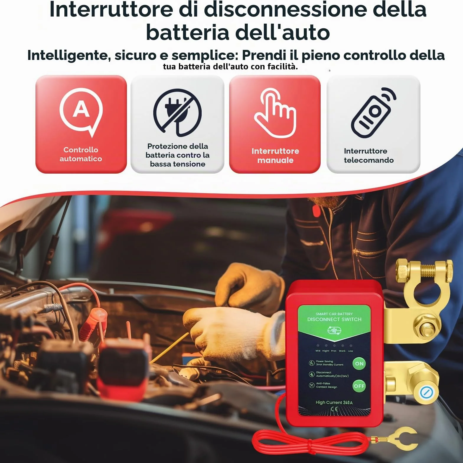 Stacca Batteria per Auto 12V 240A, Interruttore di Isolamento della Batteria Staccabatteria Automatico Antifurto Auto Senza Fili con Telecomando per Auto RV ATV Camion Barca Trattore