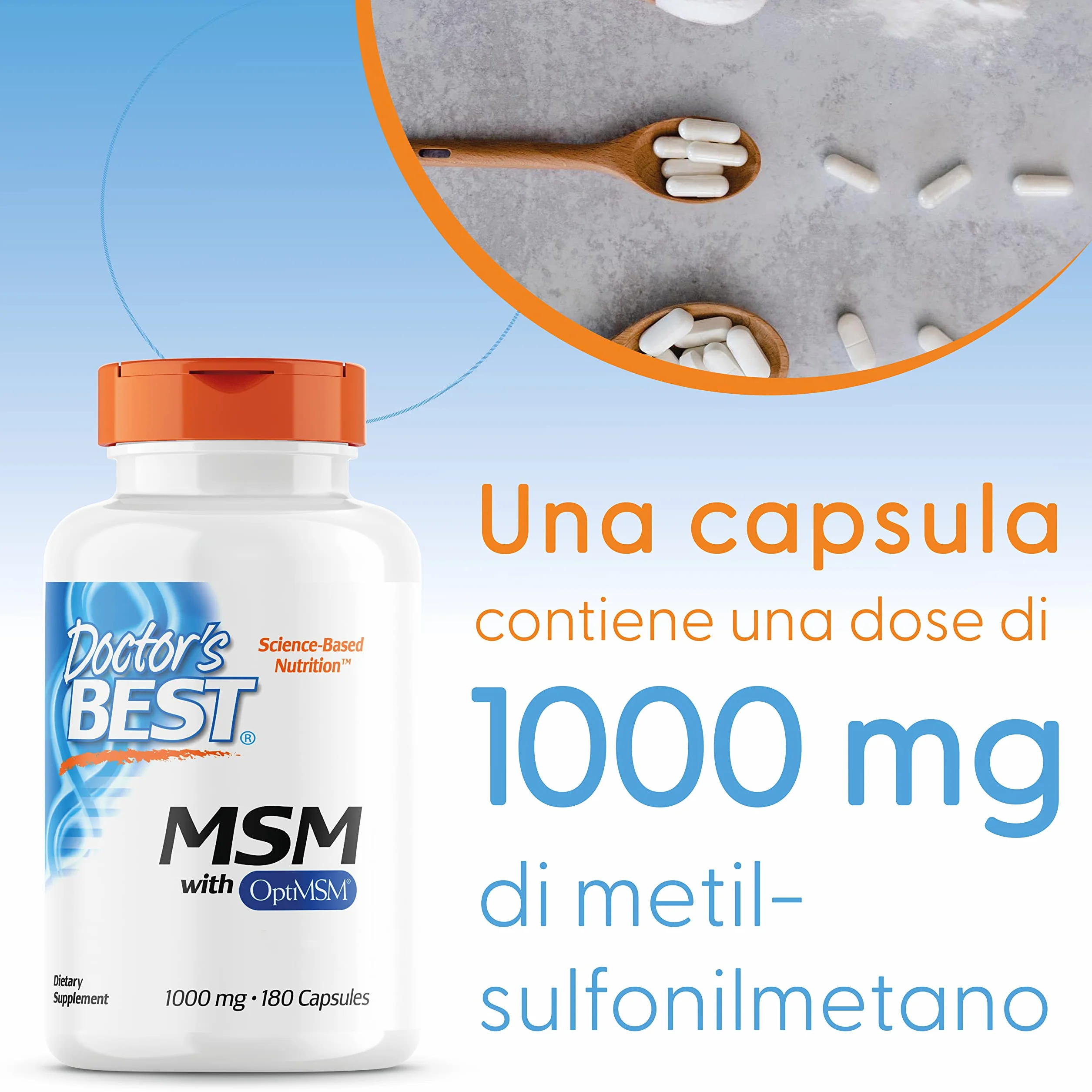 Doctor's Best MSM con OptiMSM 1.000mg 180 Capsule Zolfo Naturale