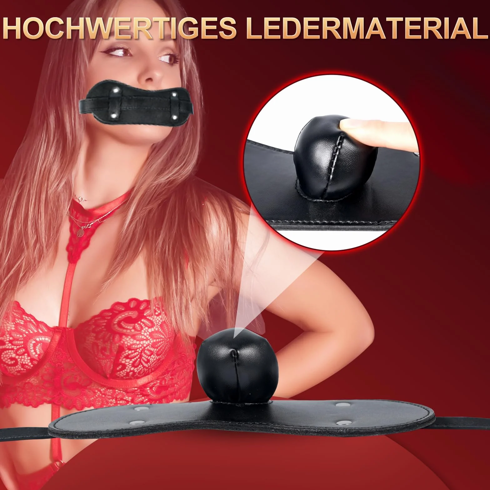 Gag Ball a Bocca in Pelle Regolabile Nero Morbido BDSM Bondage Erotico Giocattoli Sessuali per Coppie