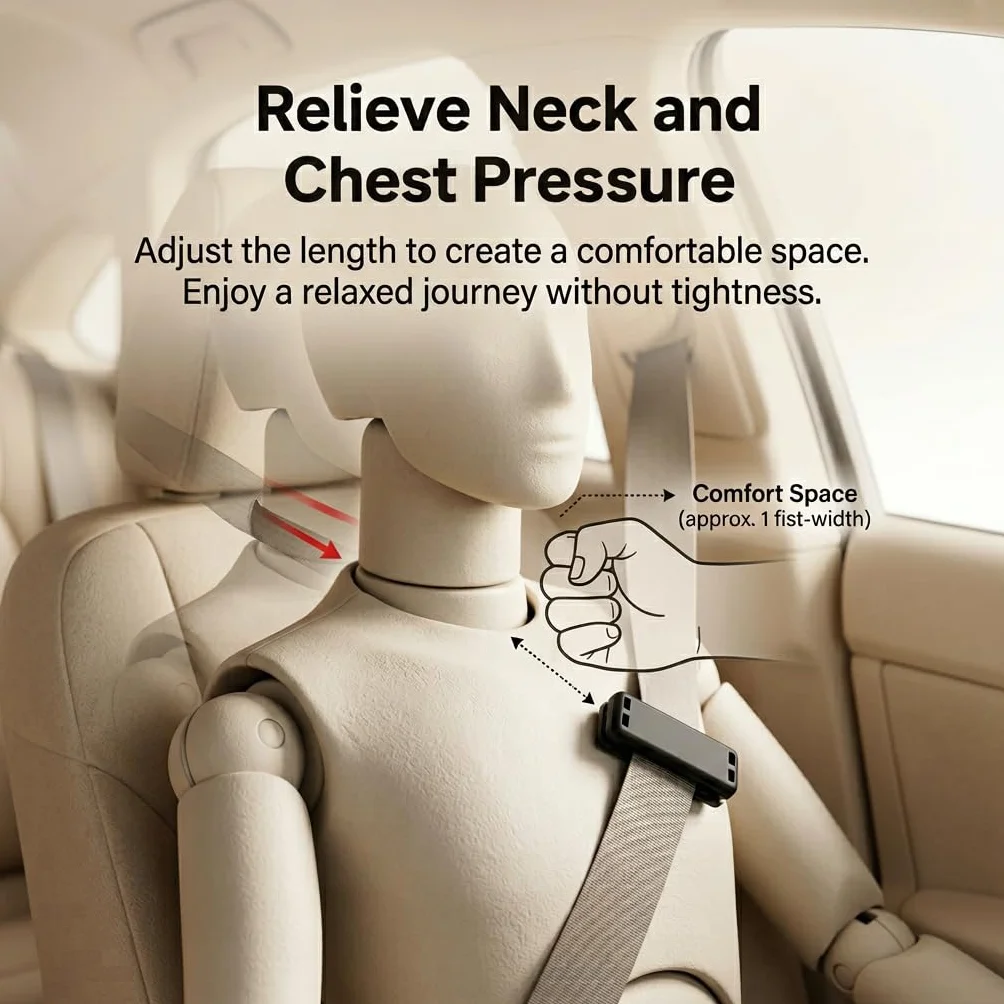 Confezione da 2 clip per cinture di sicurezza per auto, fermi universali per cinture di sicurezza, regolatori per cinture di sicurezza, supporti per cinture di sicurezza per prevenire la pressione sul