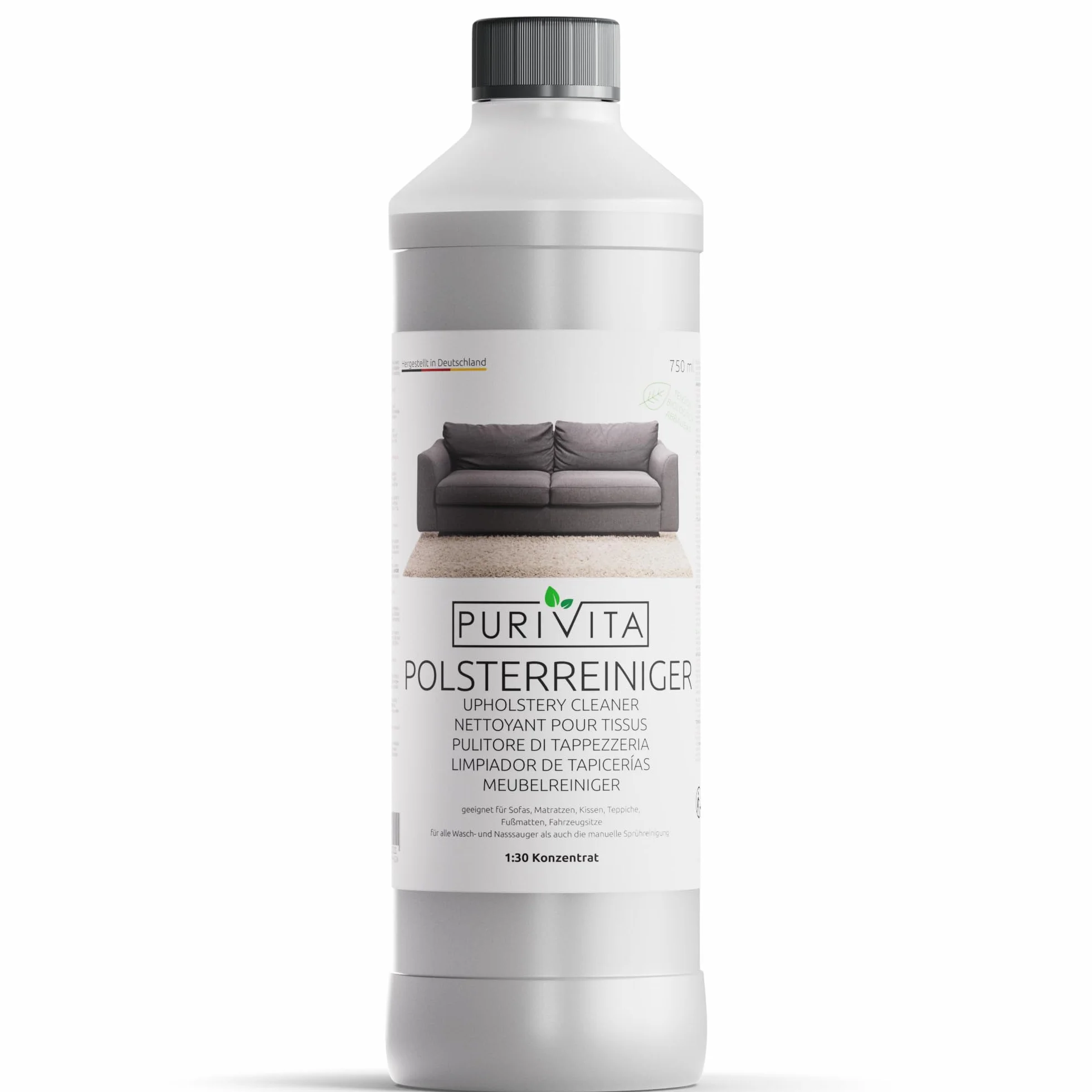 PURIVITA® Pulitore di Tappezzeria 750ml - Detersivo per Tappeti - Concentrato 1:30 Senza APEO e Fosfati