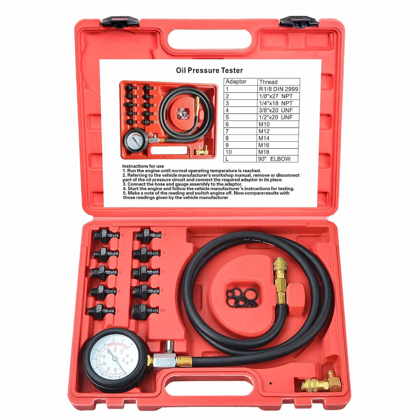 Strumento per Tester della Pressione dell'olio combustibile del Motore Kit manometro dell'olio del Cilindro del Motore Set di Test diagnostici dell'olio con adattatori
