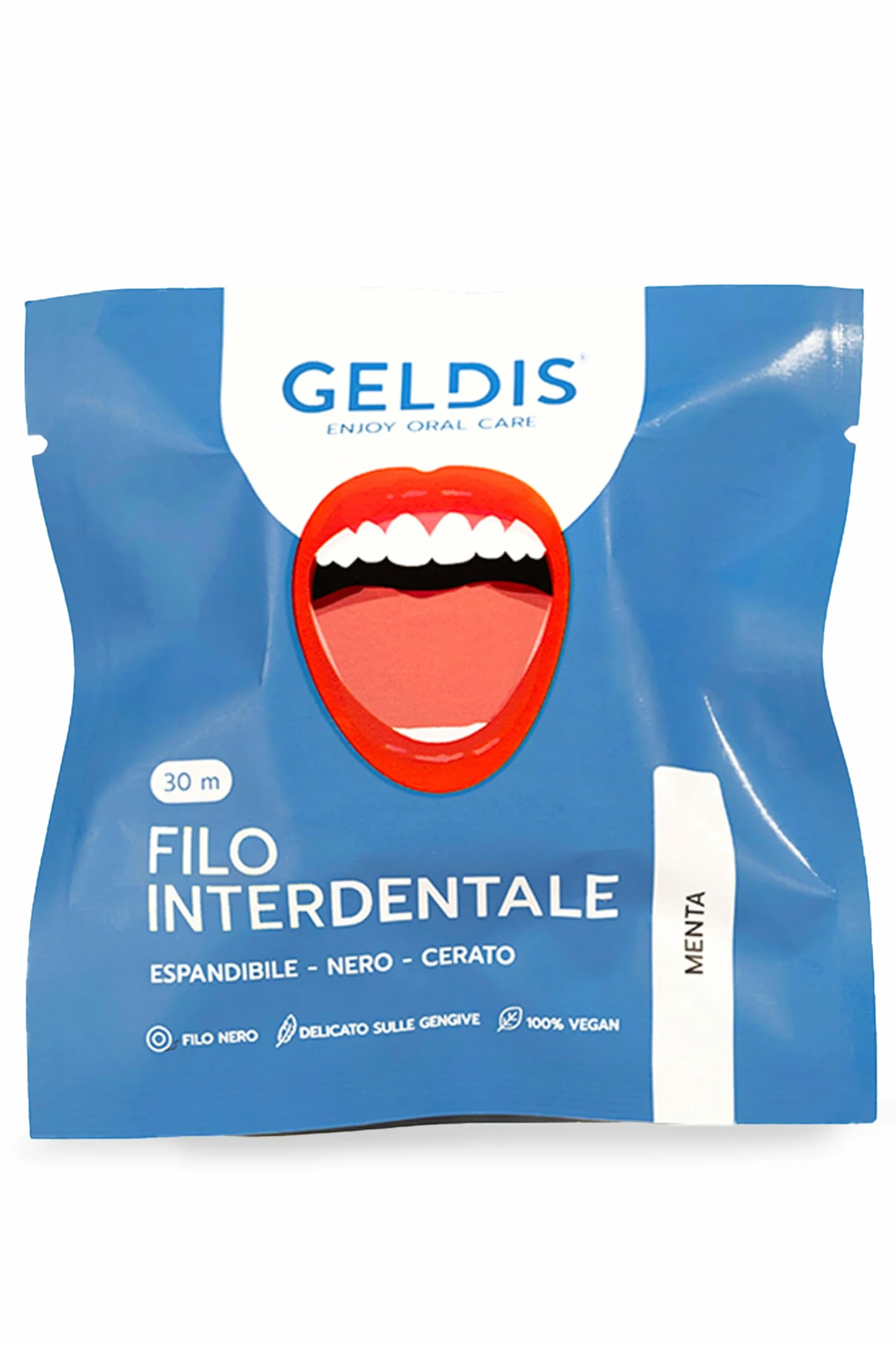 GELDIS Filo Interdentale Espandibile Nero Gusto Menta 30m Senza Plastica