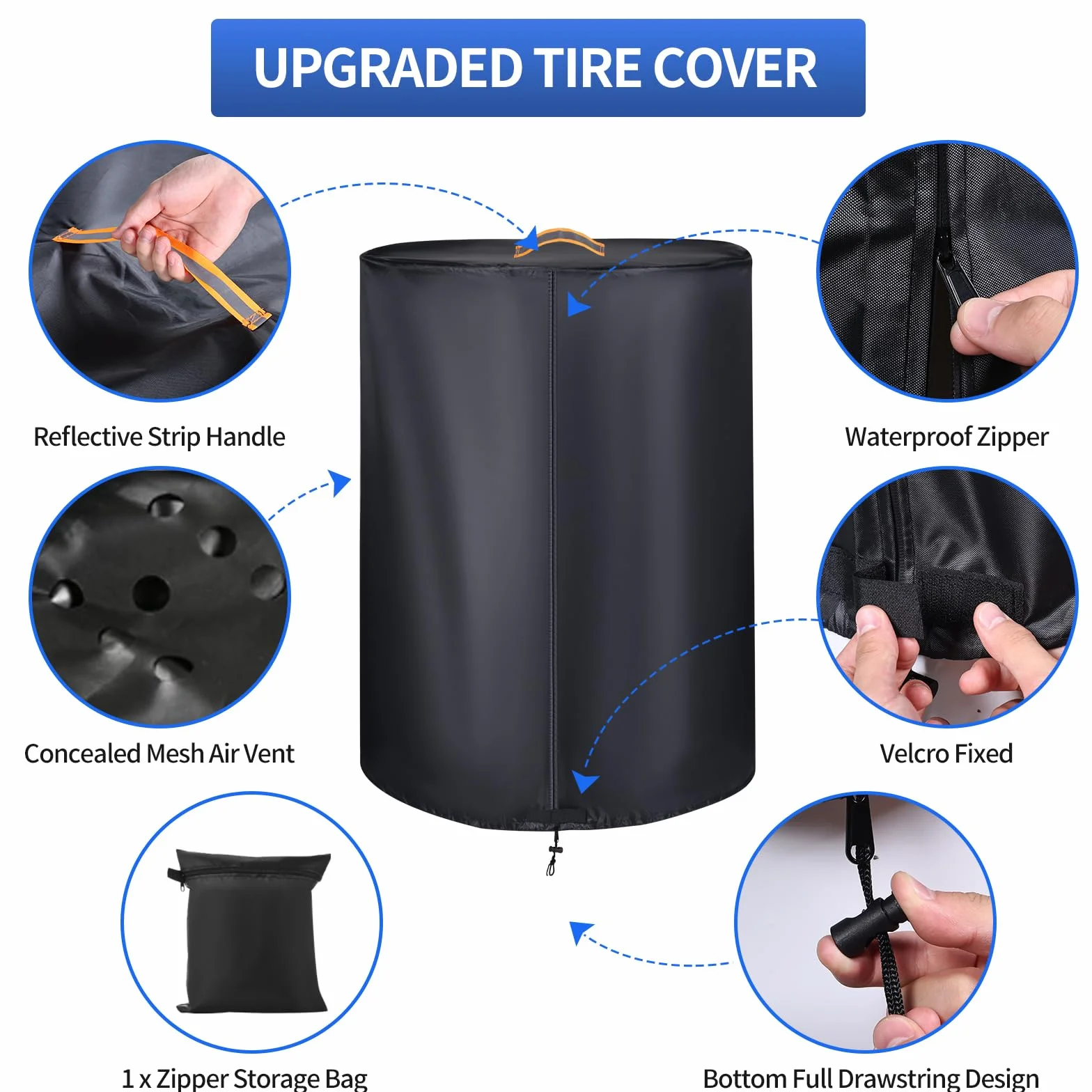 Coperture per pneumatici 420D impermeabili universali per conservazione invernale con cerniera