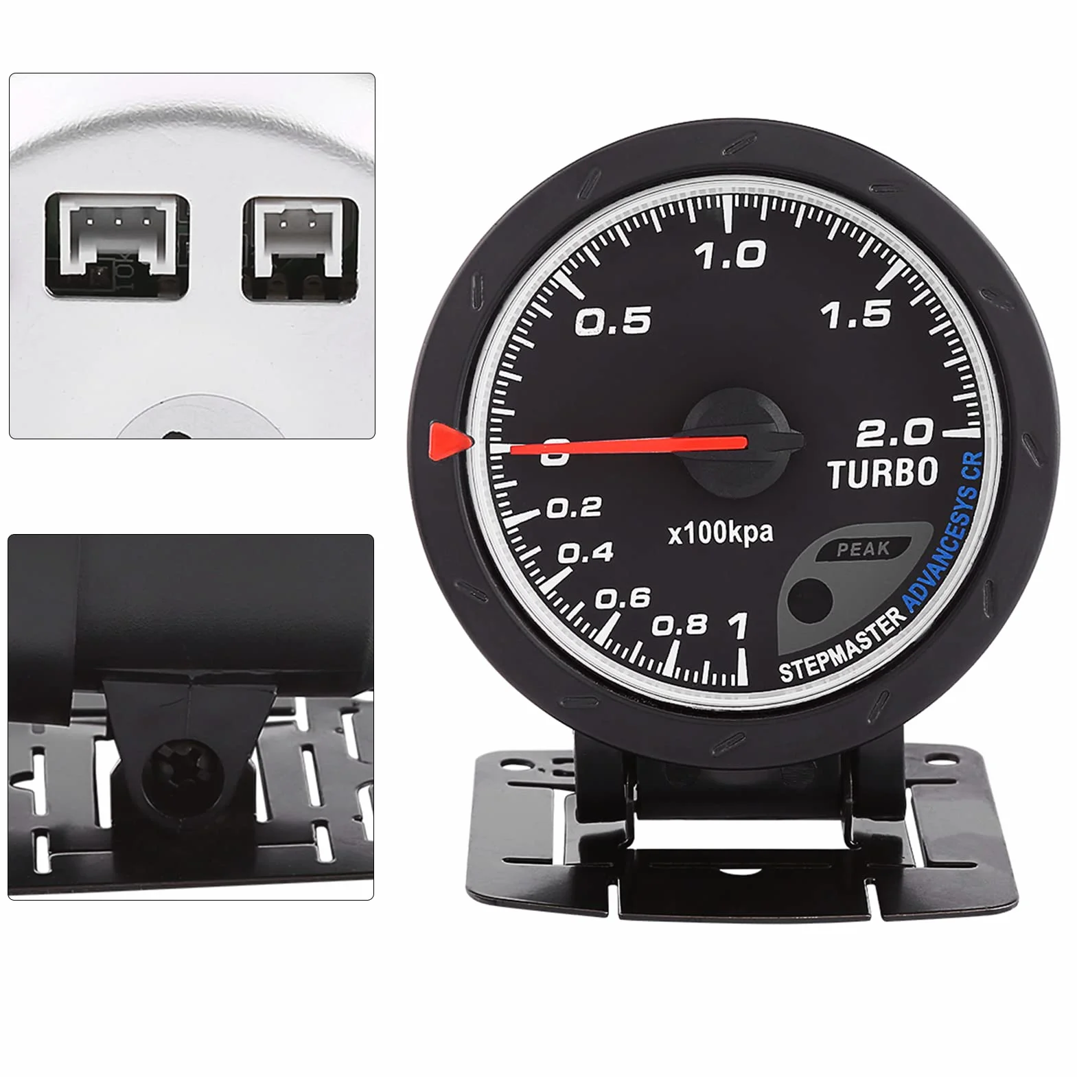 DC 12V 60mm LED Turbo Boost Vacuum Press Gauge Meter Calotta in acciaio inossidabile e piano in vetro