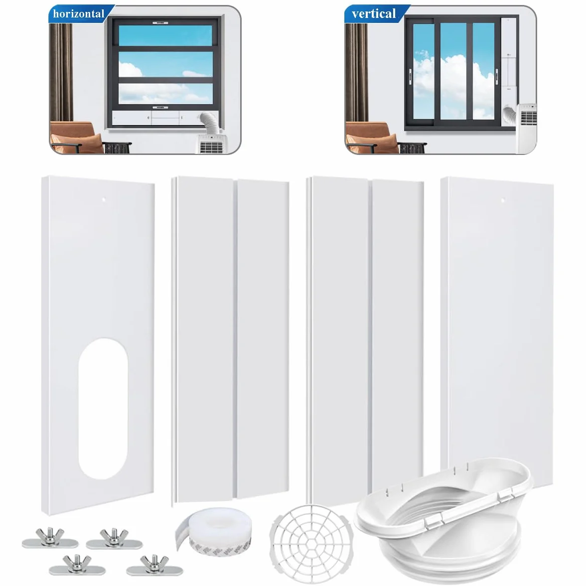 Condizionatore d'aria portatile Windows Vent Kit, Cainda Air Conditioner Window Seal per 13/15cm Diametro Condizionatore d'aria Tubo di scarico, Portatile AC Window Kit Lunghezza regolabile 43-144cm