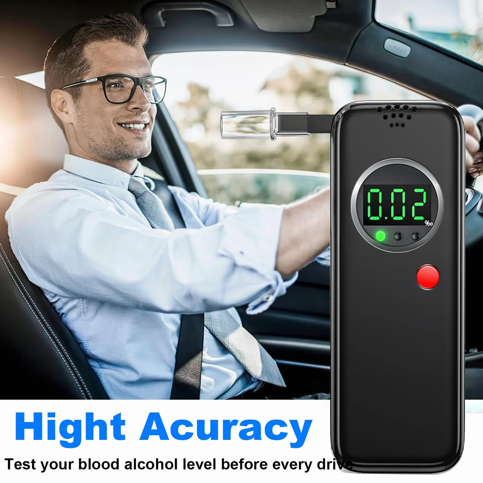 Etilometro Portatile, Alcol Test con Display LCD a Colori Digitali, Etilometro Certificato per Uso Domestico e Professionale, Codice Della Strada, Tester di Alcol con Bocchetti di 10 Pezzi (Nero)