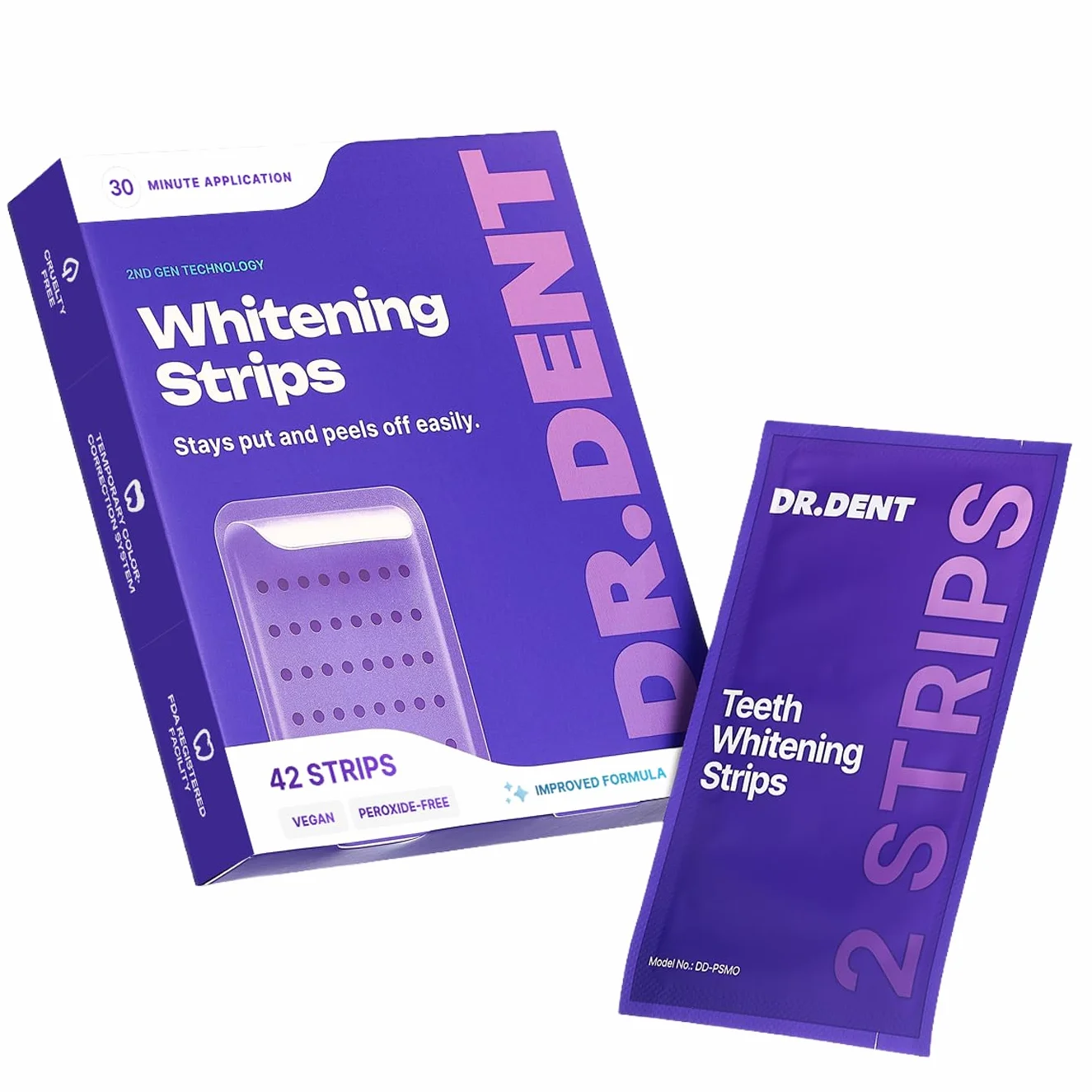 DRDENT Strisce sbiancanti denti viola 21 applicazioni 42 strisce + apri