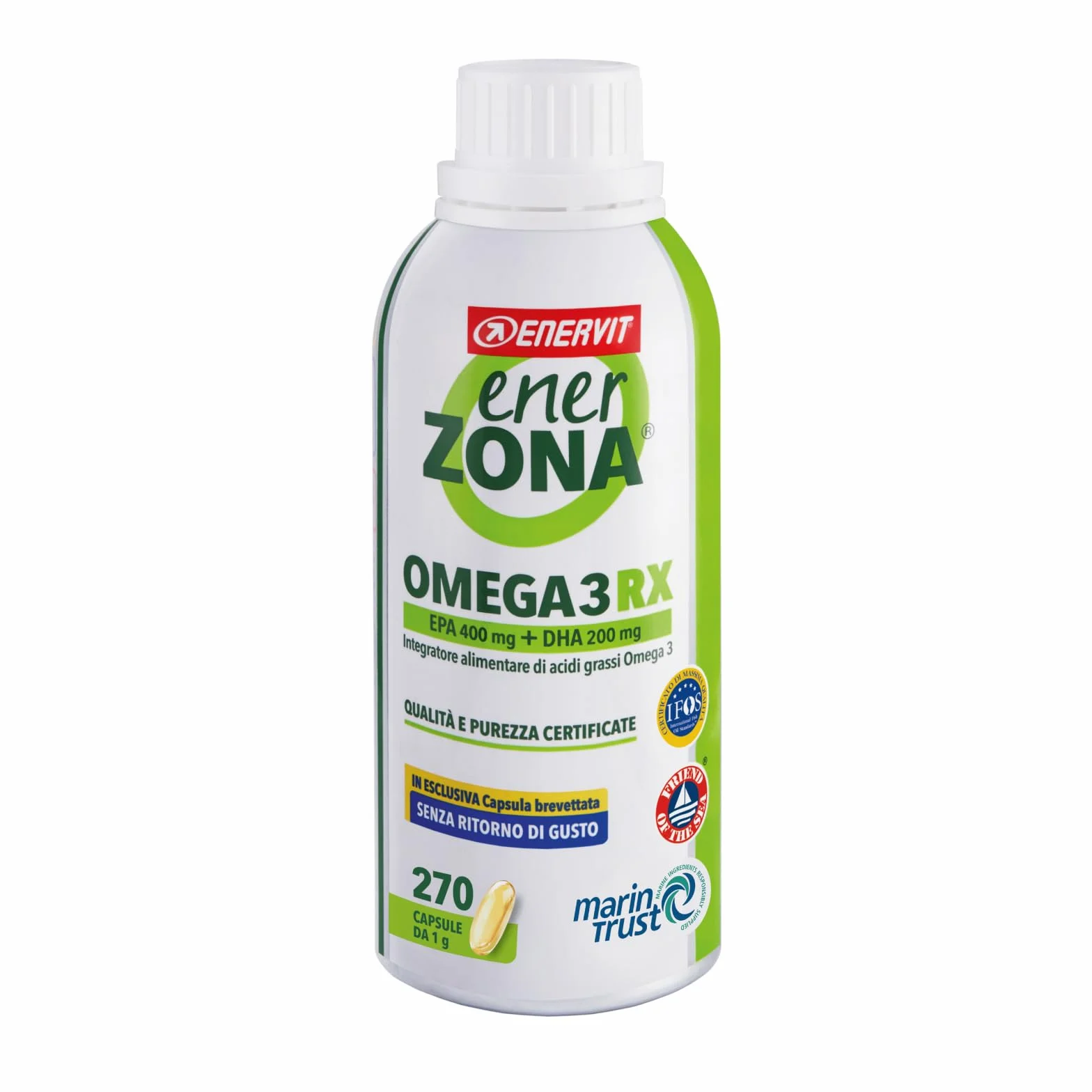 Enervit Enerzona Omega 3 RX 270 Capsule 1g Integratore Omega 3 IFOS Acidi Grassi Cuore Vista Cervello Olio di Pesce 1000mg Senza Glutine