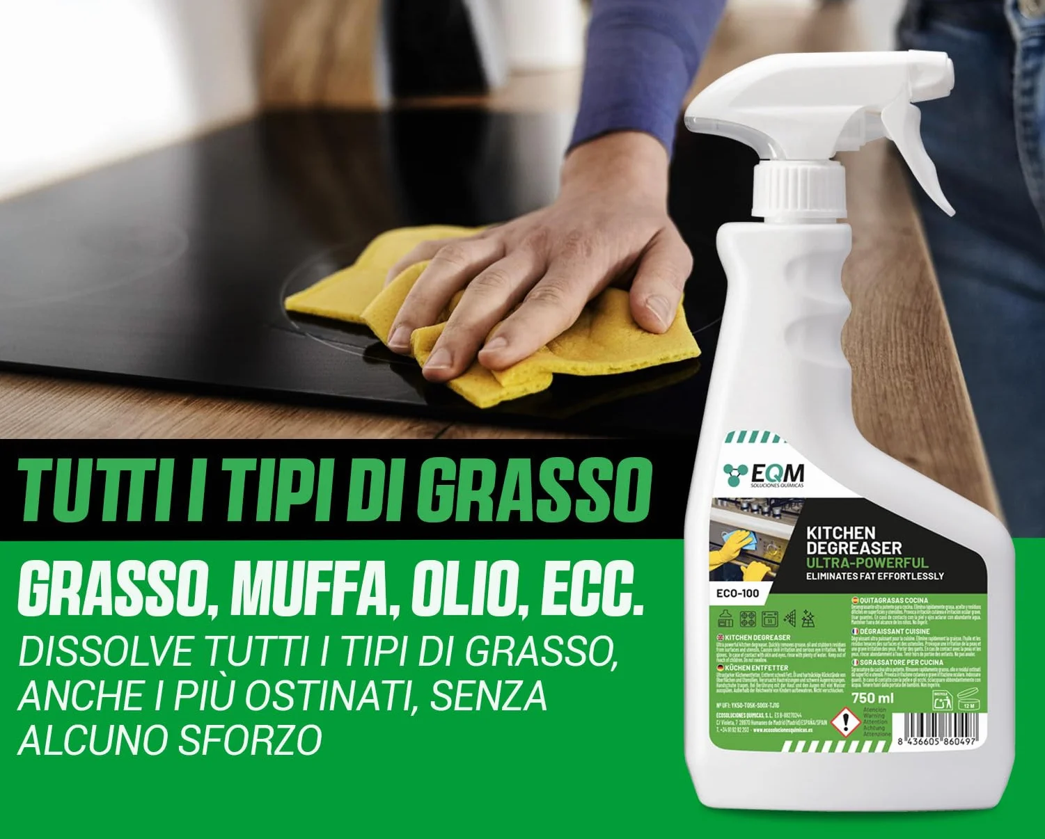 EQM ECO-100 Sgrassatore Concentrato per Cucina 750 ML