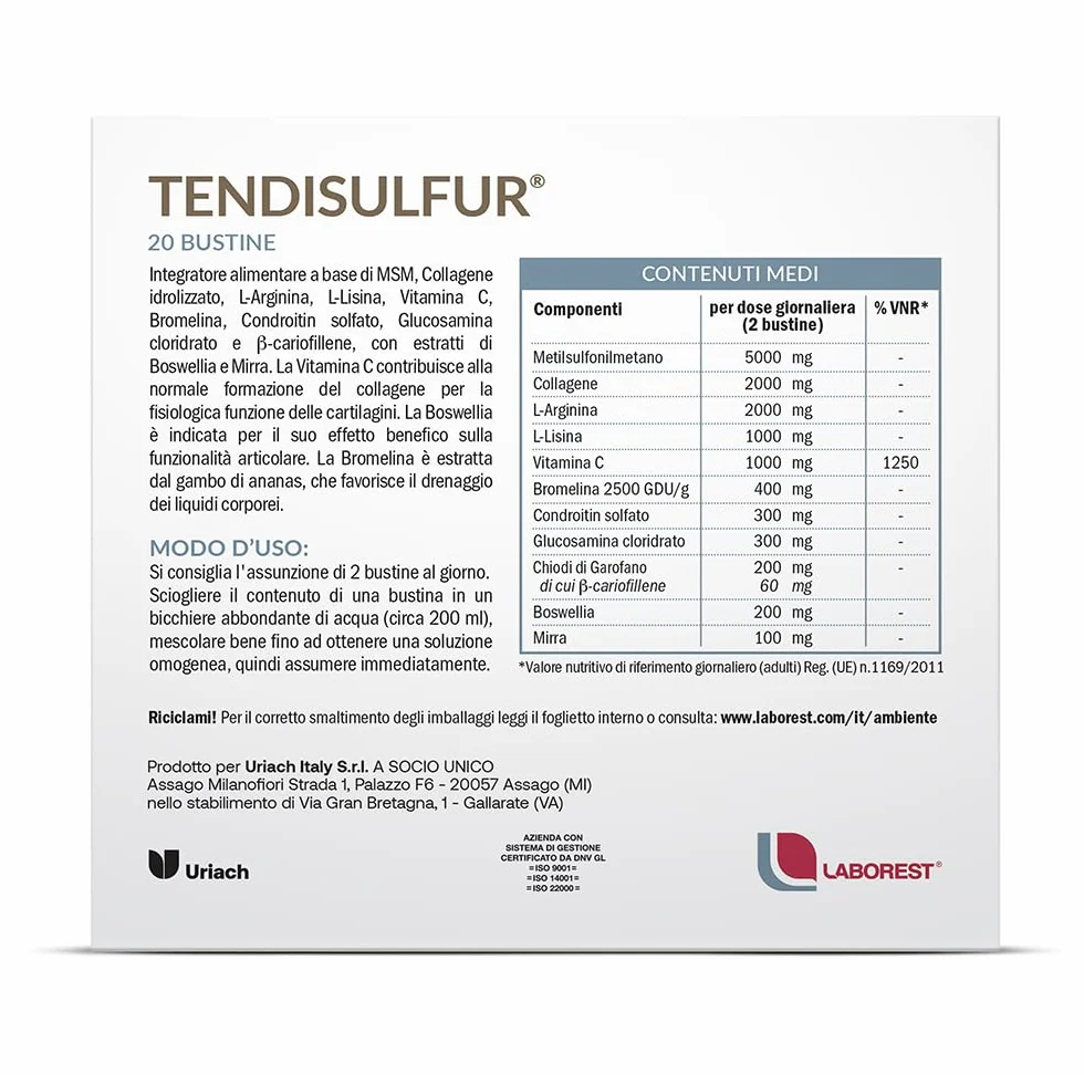 Laborest Tendisulfur 20 bustine Integratori per tendini e movimento muscolare con Vitamina C