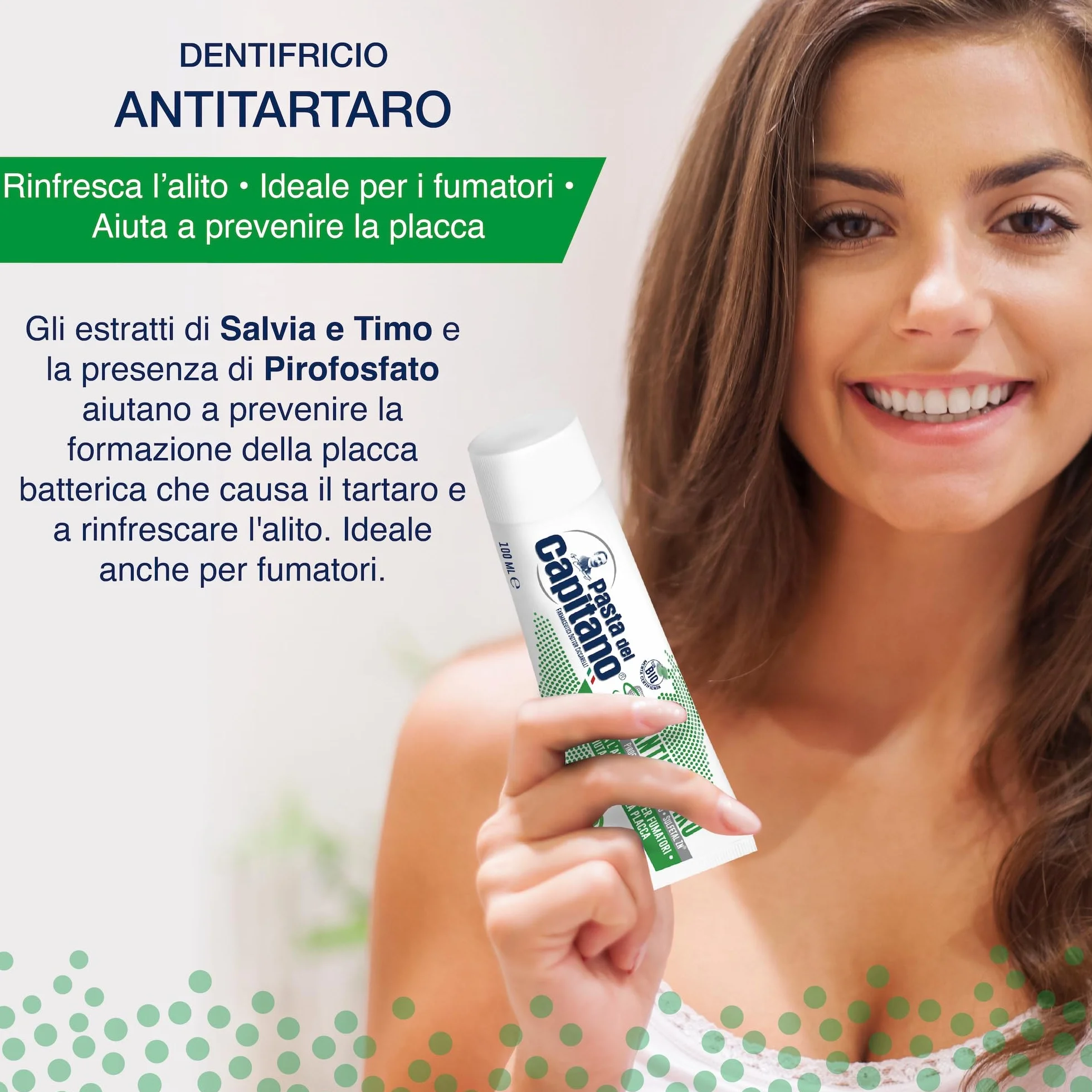 Pasta del Capitano Dentifricio Antitartaro Bio 75 ml - Freschezza per Fumatori, Antiplacca, Made in Italy