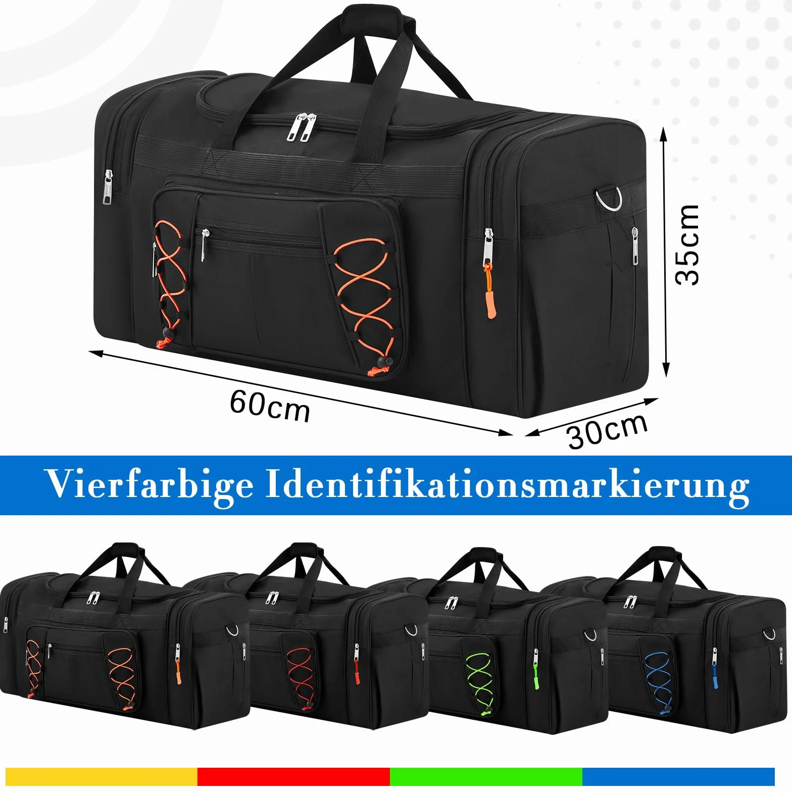 Weewooday Set di 4 Borse per Box da Tetto 65 cm 68L Duffel Portapacchi con 4 Cerniere Indicatori di Identificazione Borsa da Viaggio Nera con Scomparto per Scarpe per Box da Tetto Auto(Classico)
