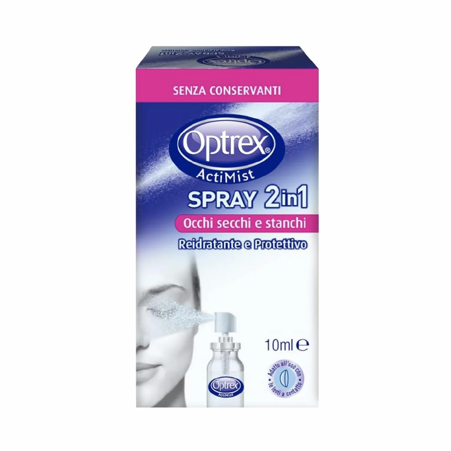 Optrex ActiMist 2 in 1 Collirio Spray Reidratante e Protettivo per Occhi Rossi, Irritati e Gonfi, 10 ml