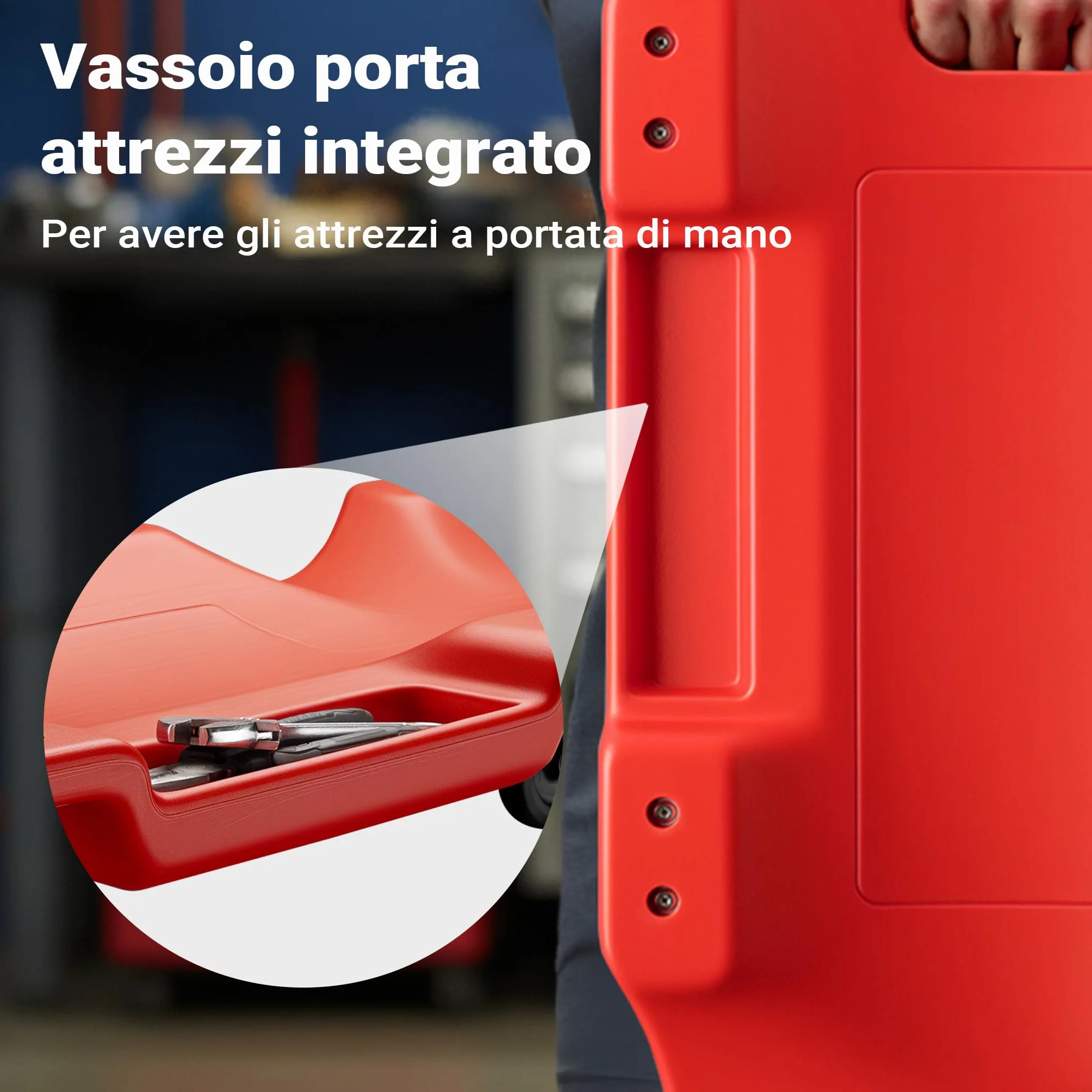 Wiltec Sdraio da Officina 103x50x10cm Lettino da Meccanico Poggiatesta Rimovibile Porta-Attrezzi Max 180kg