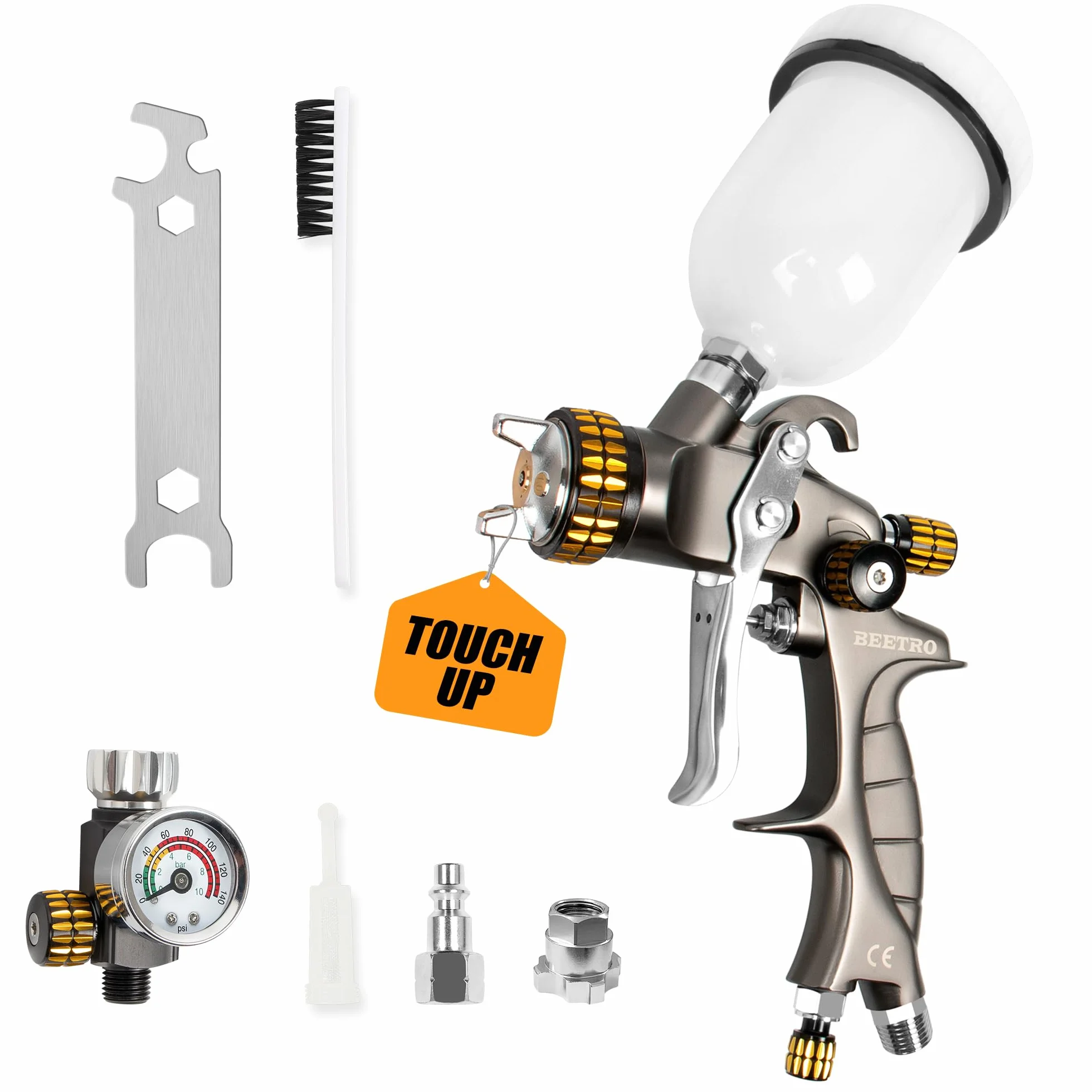 BEETRO HVLP Pistola a Spruzzo ad Aria Compressa per Vernici Trasparenti Ugello in Acciaio Inox da 1,0 mm capacità di 150 ml 7,0 CFM 22 psi