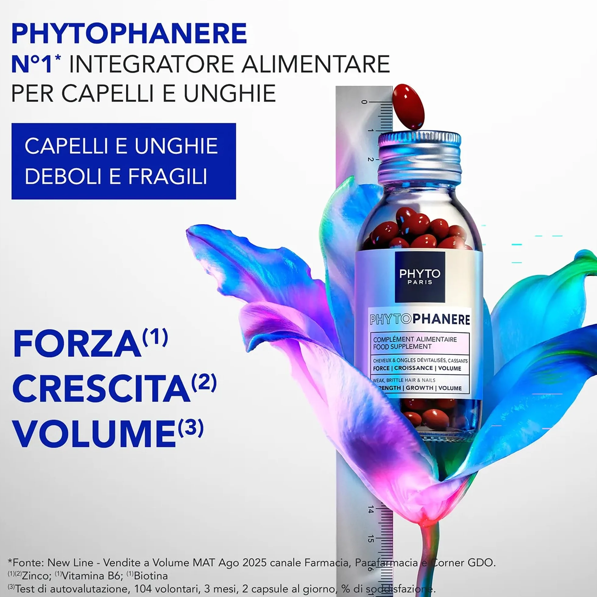 Phyto Phytophanere Integratore Alimentare Per Capelli e Unghie, Crescita e Volume, 180 Capsule