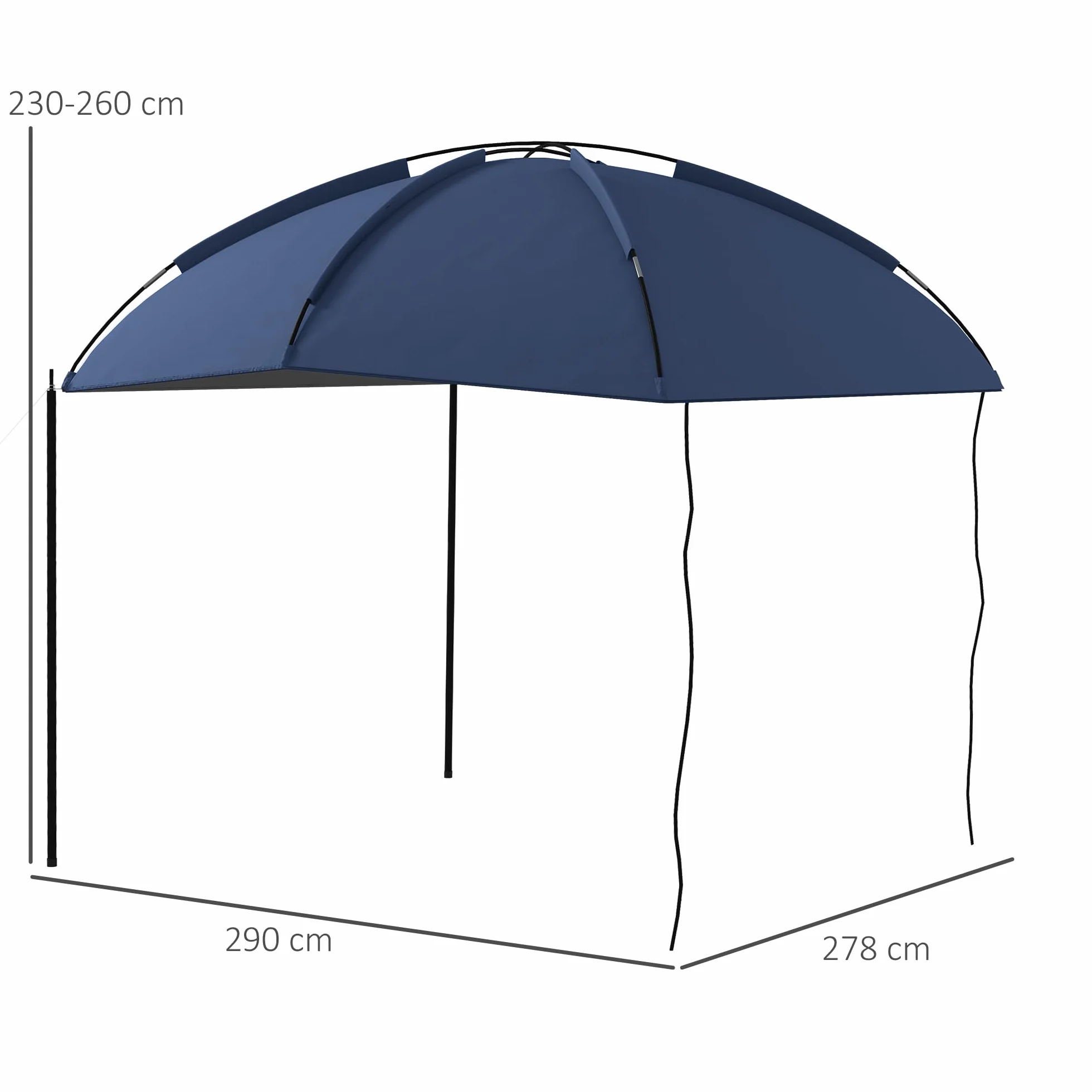 Outsunny Tendalina ad Arco Portatile con Paletti Regolabili e Borsa da Trasporto, Tenda per Auto in Poliestere, Acciaio e Fibra di Vetro, 290x278x230-260 cm, Blu