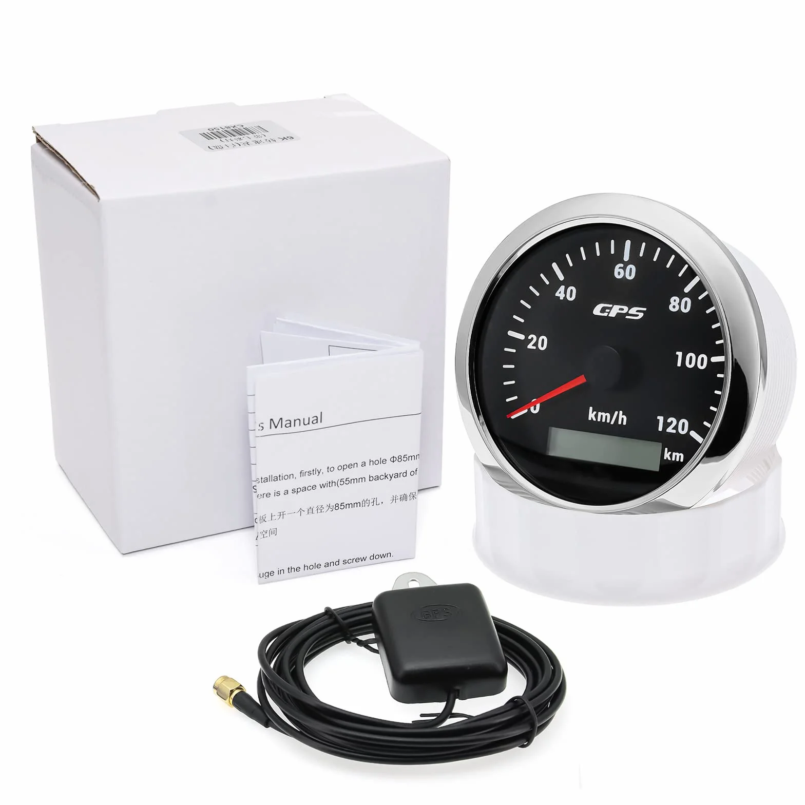Tachimetro GPS da 85 mm, contachilometri 0-120 km/H, impermeabile, IP67, 7 colori, per auto, barca, yacht, 12 V/24 V