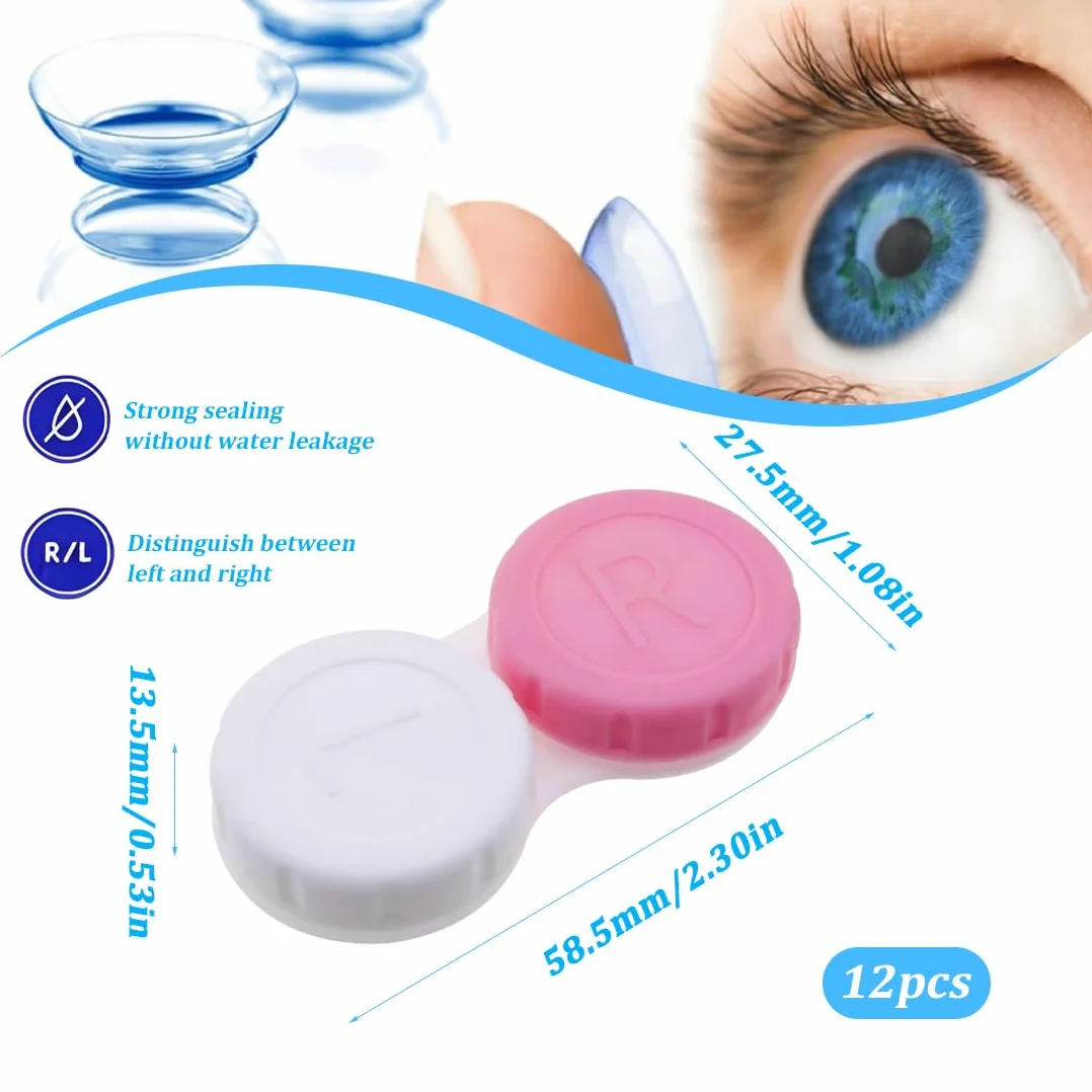 Custodie per Lenti a Contatto 12 Pezzi - Scatola Porta Lenti a Contatto con Tappi Sinistro/Destro, Portatile per Viaggi