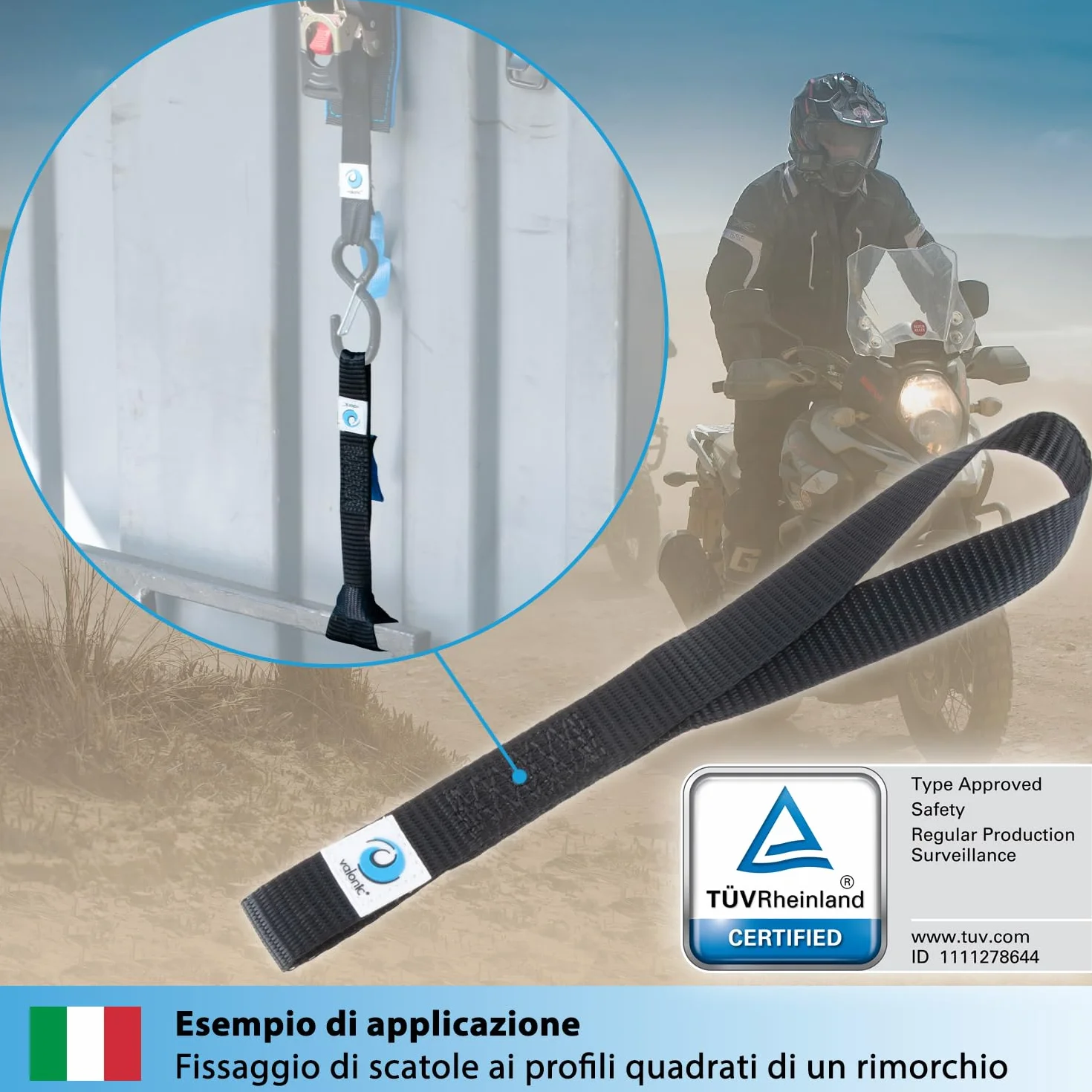 Cinghie di fissaggio FALCON valonic 30cm 25mm 1000 Kg certificate TÜV Rheinl. EN 12195-2 nero