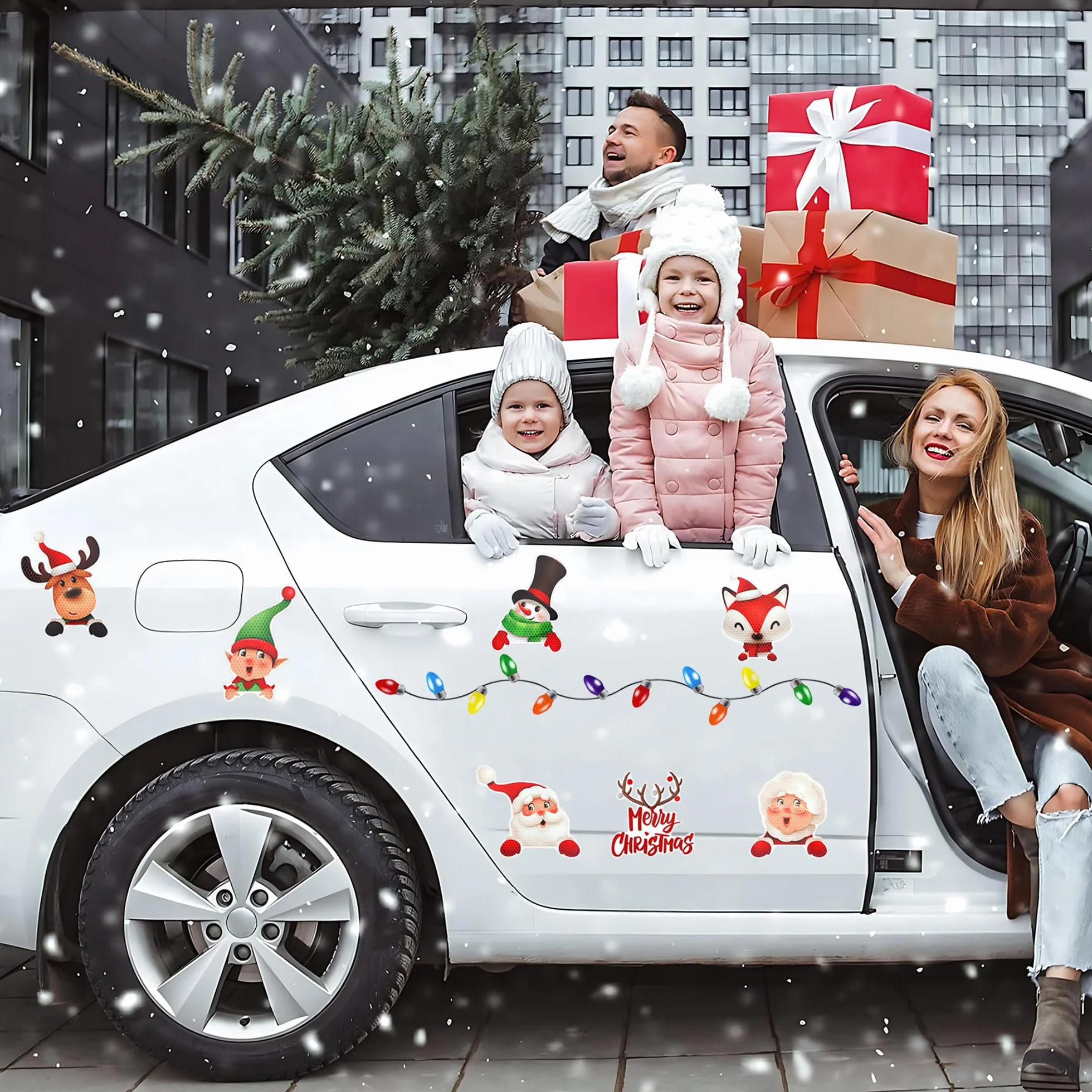 Set 25 Pezzi Magneti Auto Natale Riflettenti Albero Renne Babbo Natale Fili Magnetici Decorazioni Feste