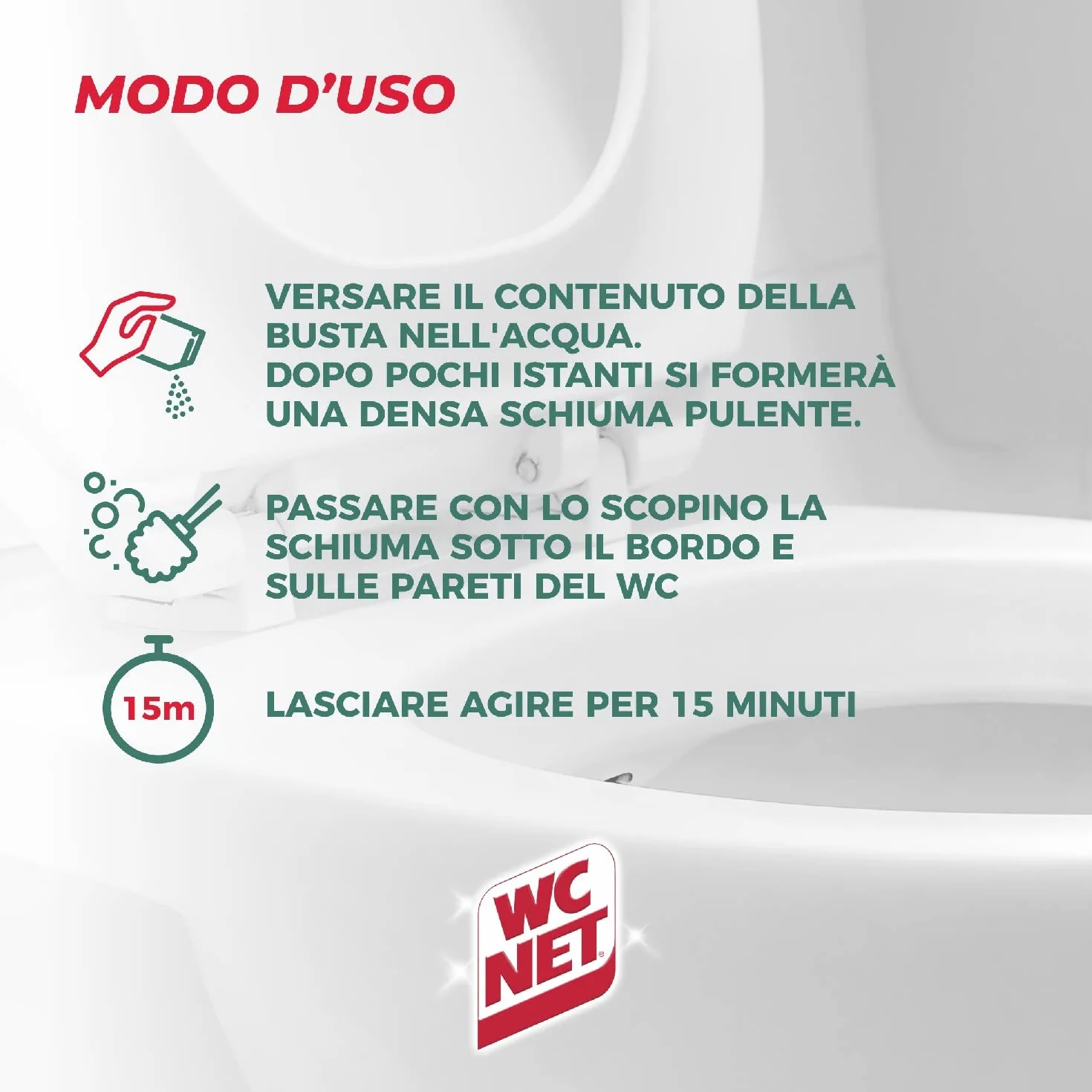 Wc Net Energy Disincrostante Detergente Anticalcare in Polvere per WC, Schiuma Autopulente, 4 Buste