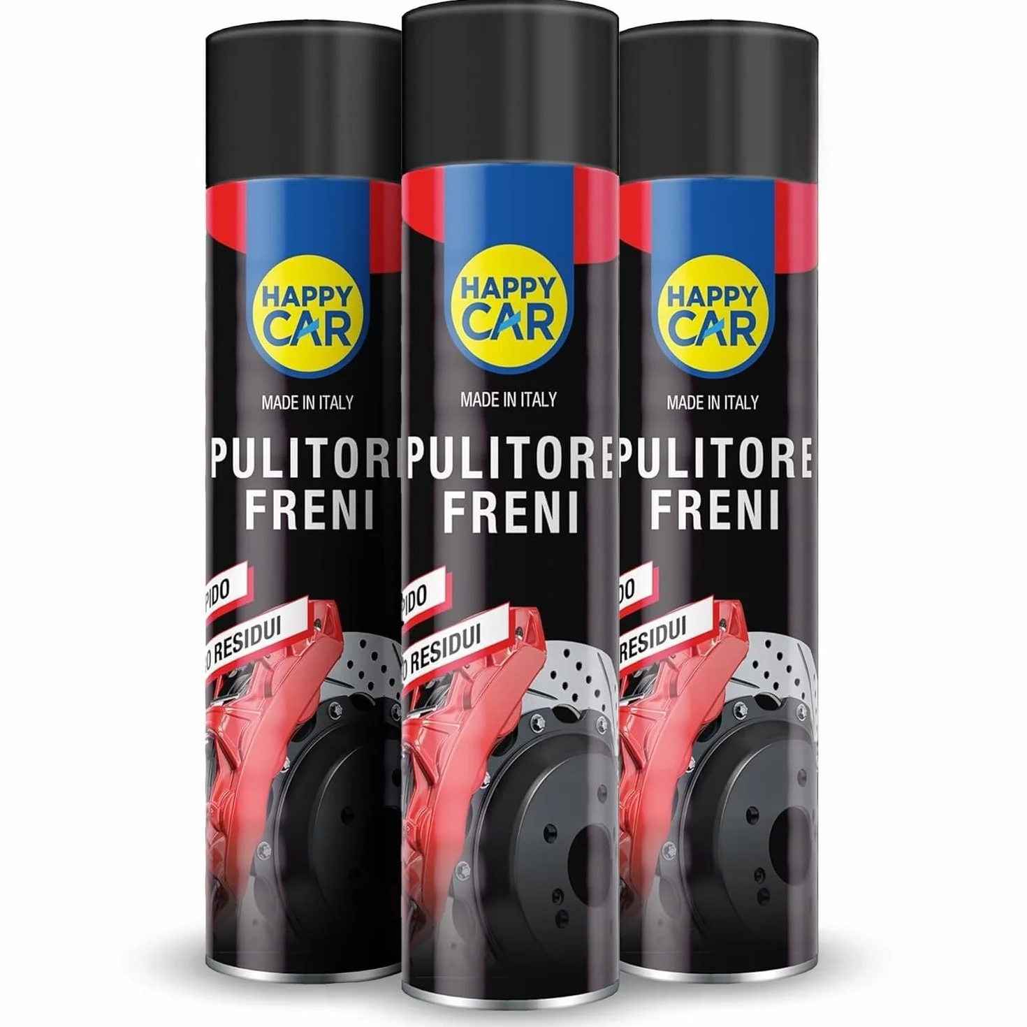 HappyCar Pulitore Freni Spray per Pulizia Auto e Moto 600ml - Detergente Professionale per Dischi, Tamburi e Pinze - Rimuove Grasso, Olio e Polvere - Made in Italy (3 unità)