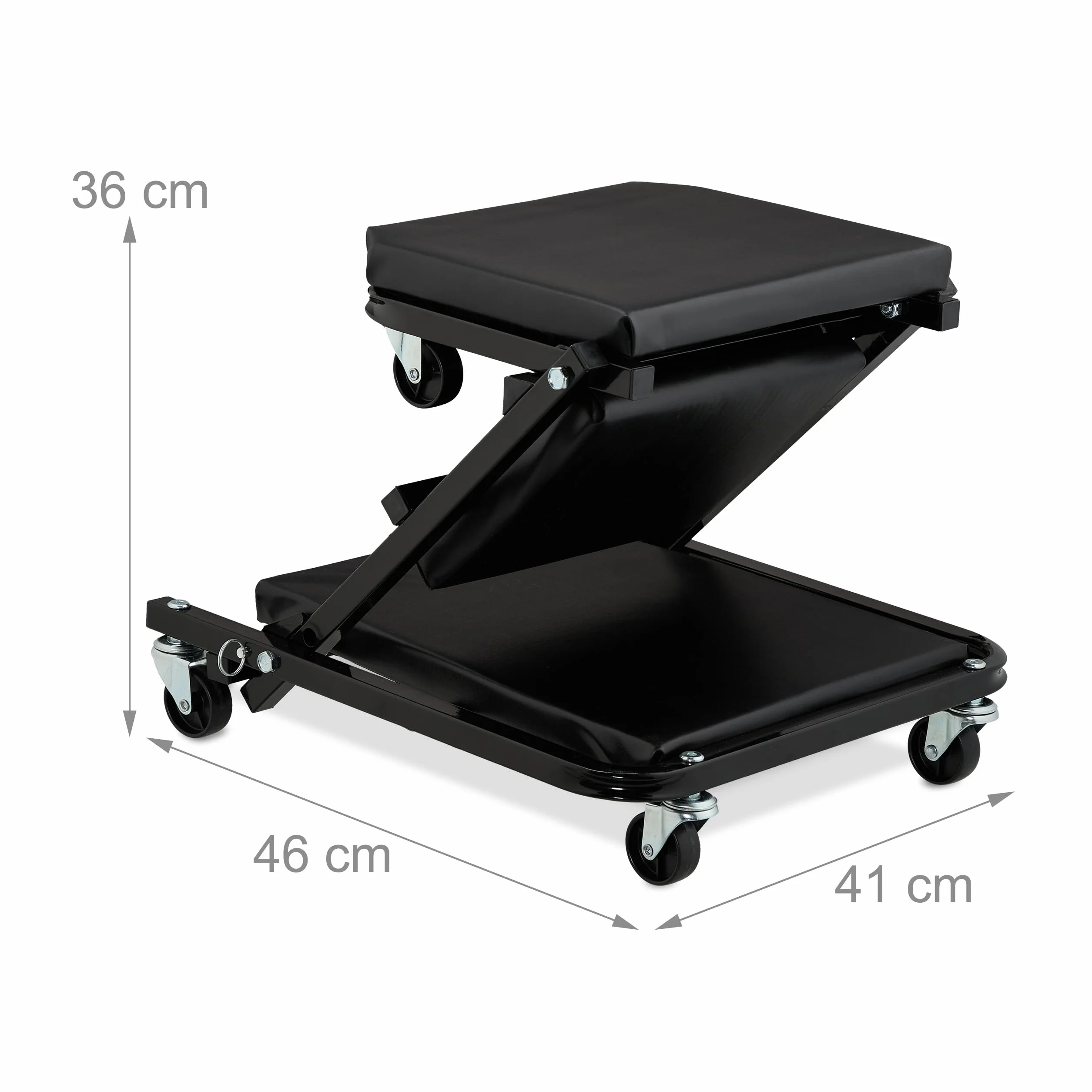 Relaxdays Carrello sotto Auto da Meccanico, Sgabello Officina con Ruote 360°, Regge 150 kg, Pieghevole, Acciaio, Nero