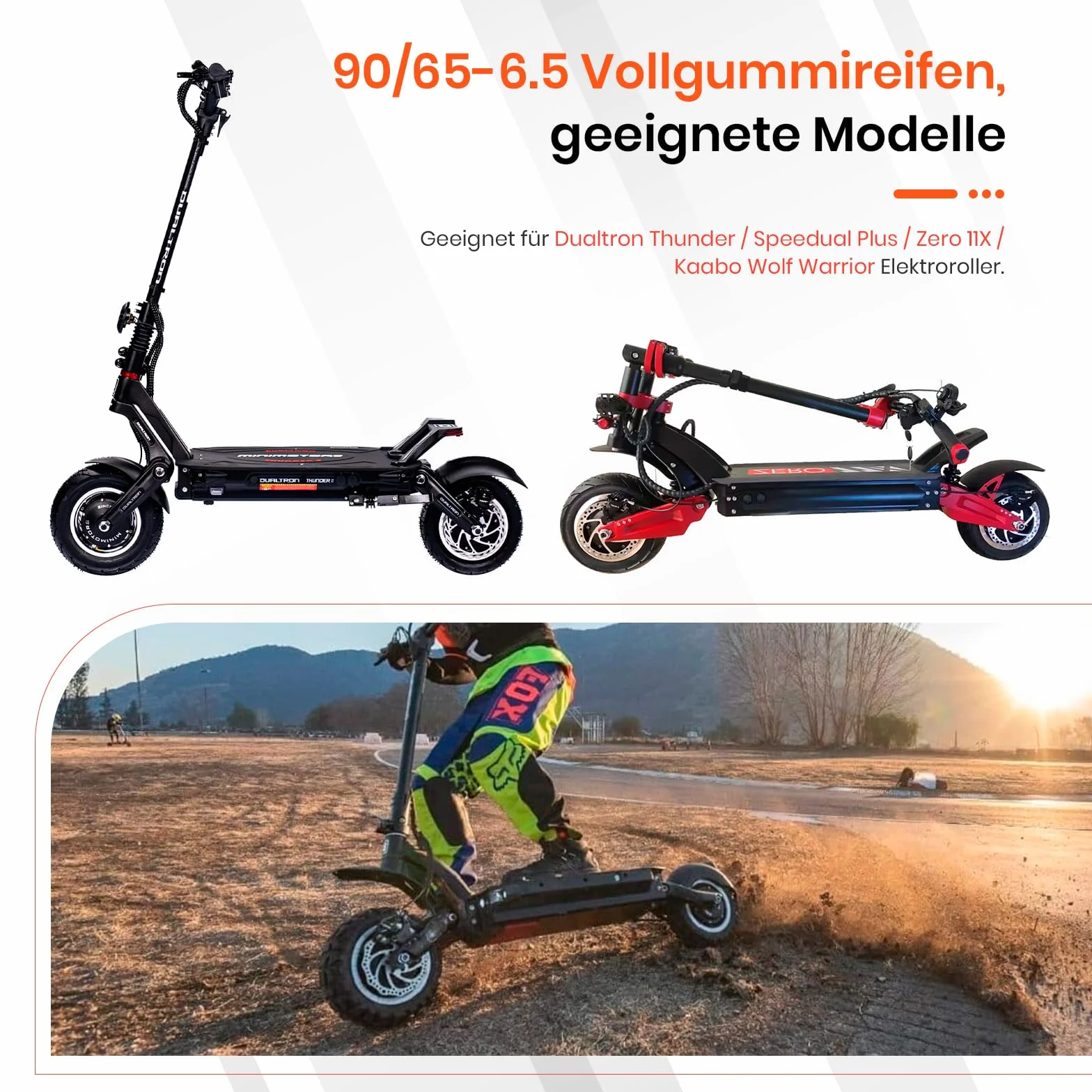 90/65-6.5 pneumatici pieni per scooter elettrico da 11 pollici, accessori di ricambio adatti per Dualtron Thunder, Speedual Plus, Zero 11X, Kaabo Wolf Warrior, 2 pezzi