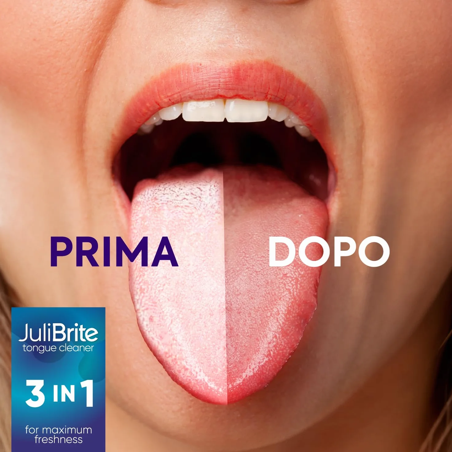JuliBrite Kit per la pulizia della lingua 50 ml Raschietto lingua Alito fresco