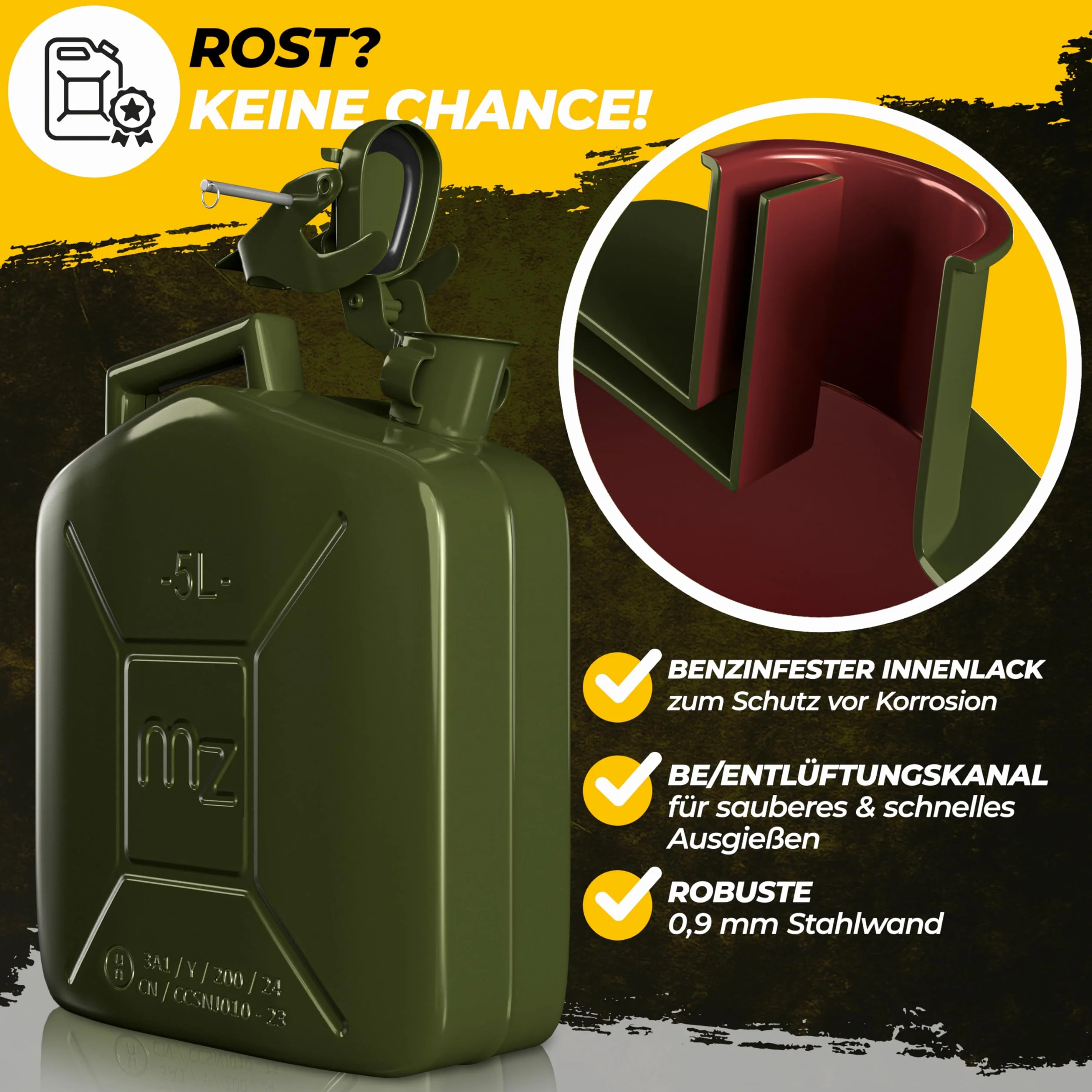 Monzana Tanica Benzina 5L Metallo Diesel Contenitore Carburante Omologato