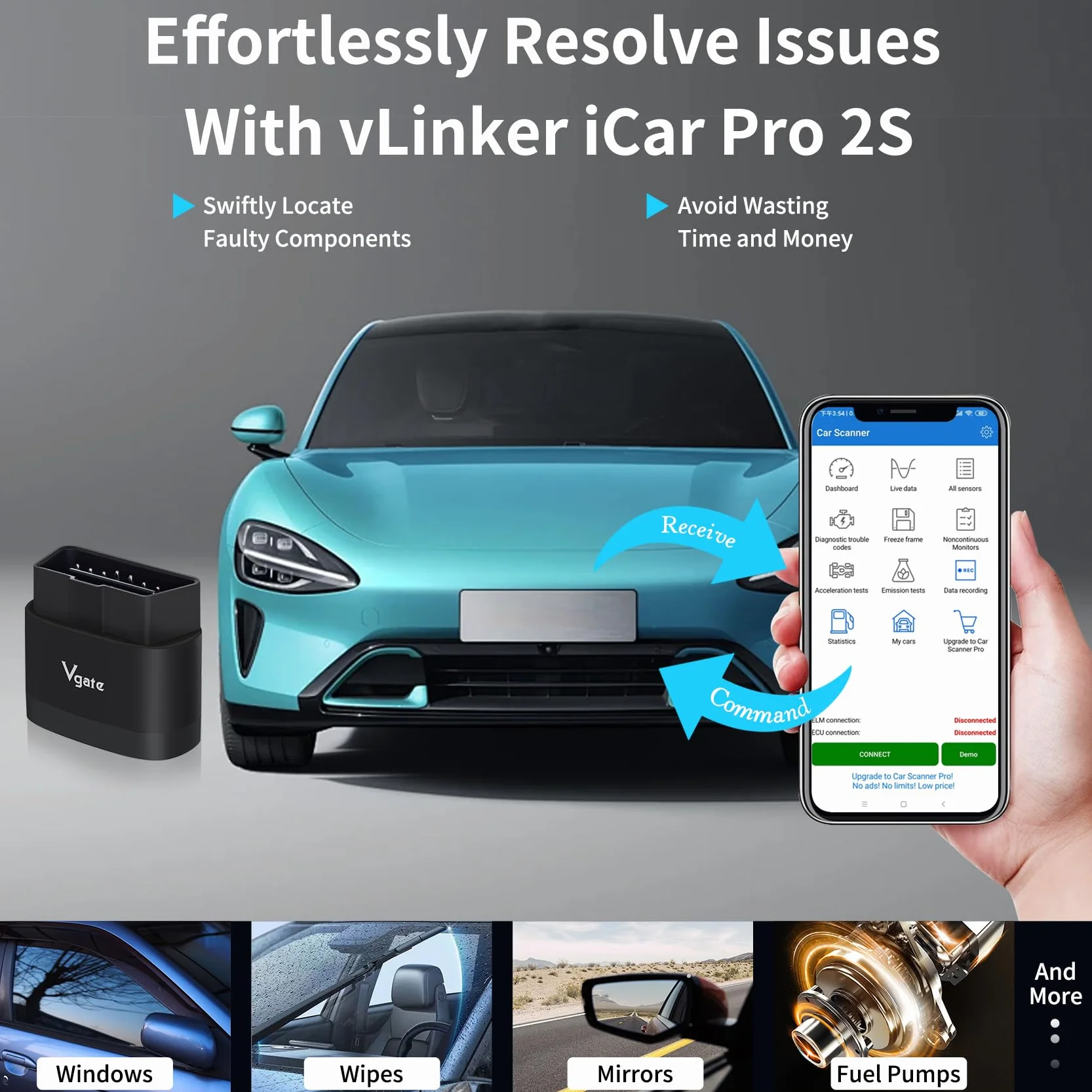 Vgate iCar Pro 2S OBD2 Bluetooth Lettore Codici Motore Diagnostico Scanner Compatibile iOS Android EV Ibridi