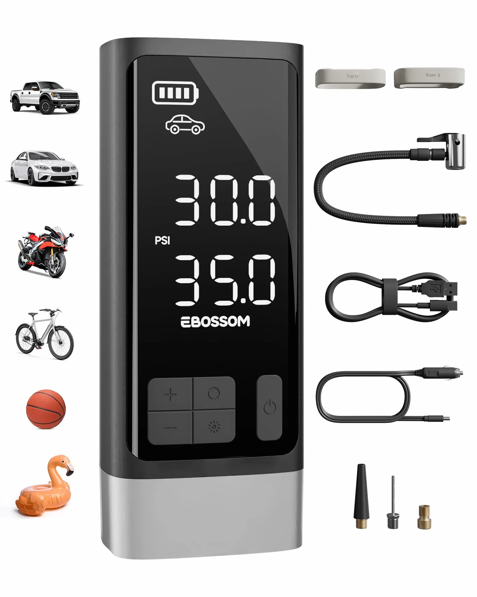 Compressore Aria Portatile Auto, Compressore 10,3Bar, Pompa D'aria Multifunzione a Motore Bicilindrico Con 2500 mAh, Kit Di Emergenza per Veicoli Grandi, Pick-up, Motori. Con Illuminazione Led