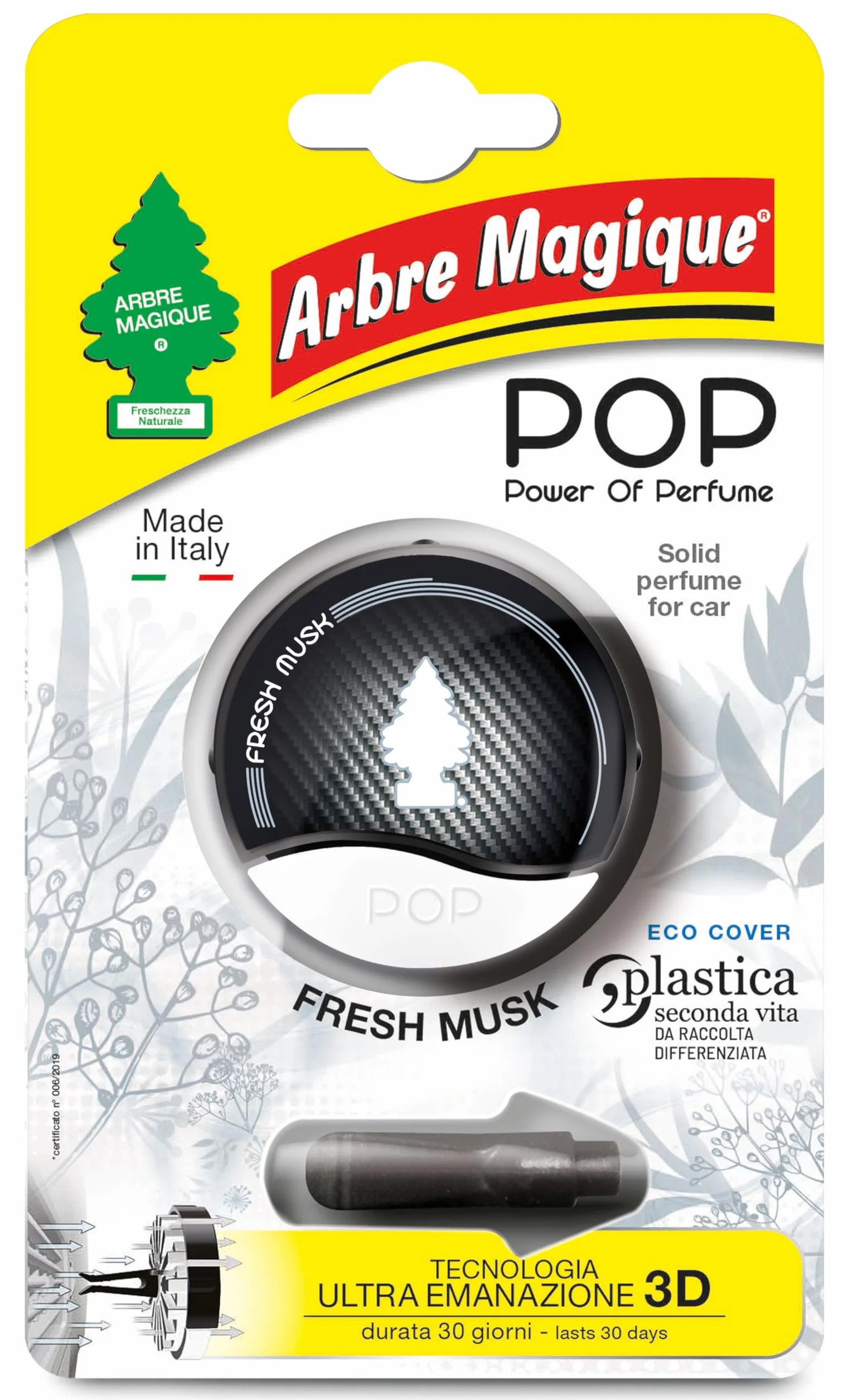 Arbre Magico POP Profumatore Auto Solido Fresh Musk 30 Giorni Confezione 1 Pezzo