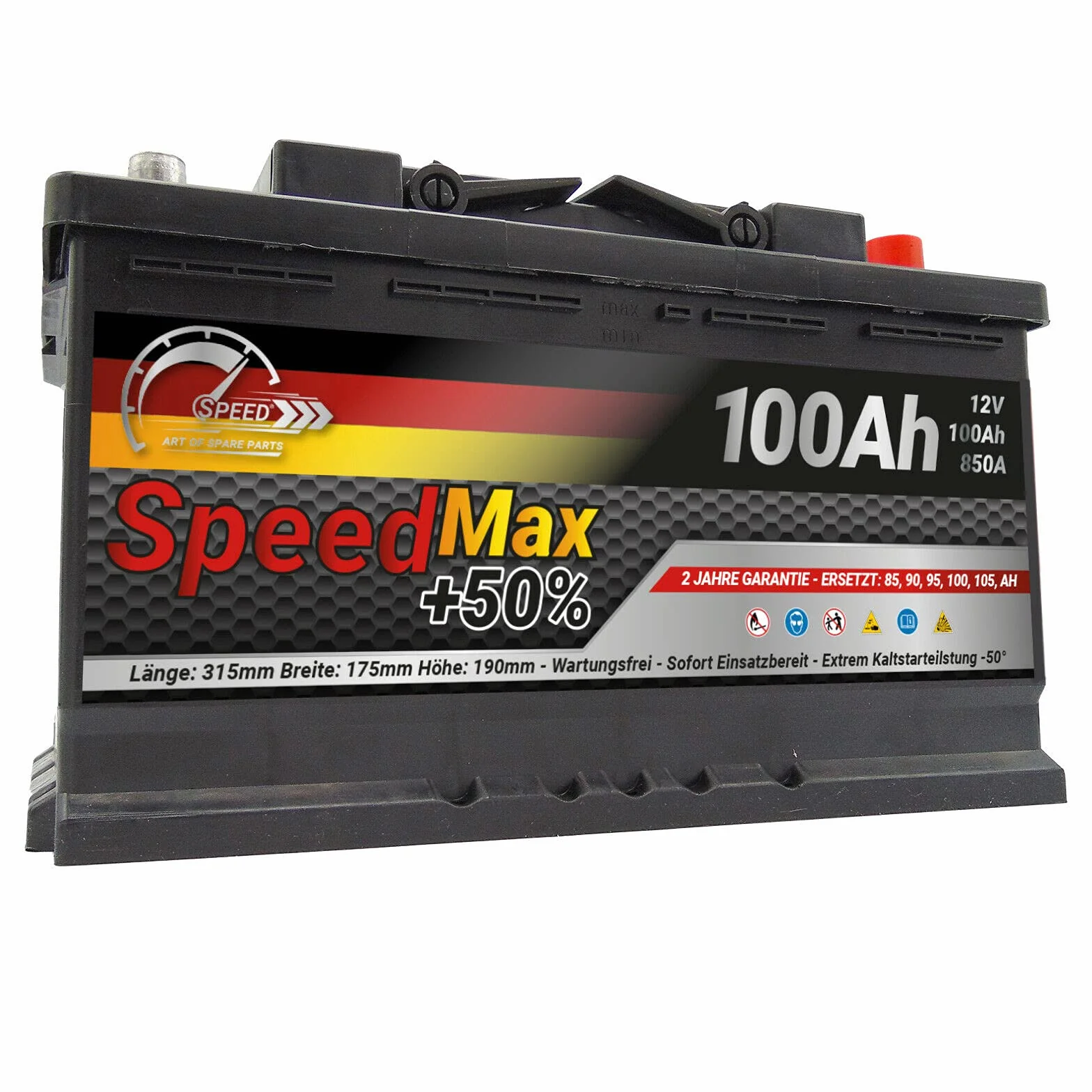 Batteria auto SPEED MAX L4100 100AH 850A 12V = FIamm 100Ah DX+ Pronta all'uso