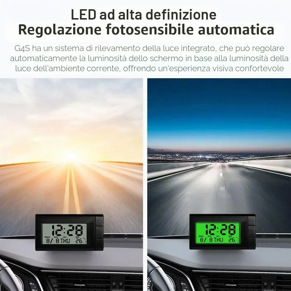 Orologio digitale 2 in 1 per cruscotto auto con temperatura e calendario