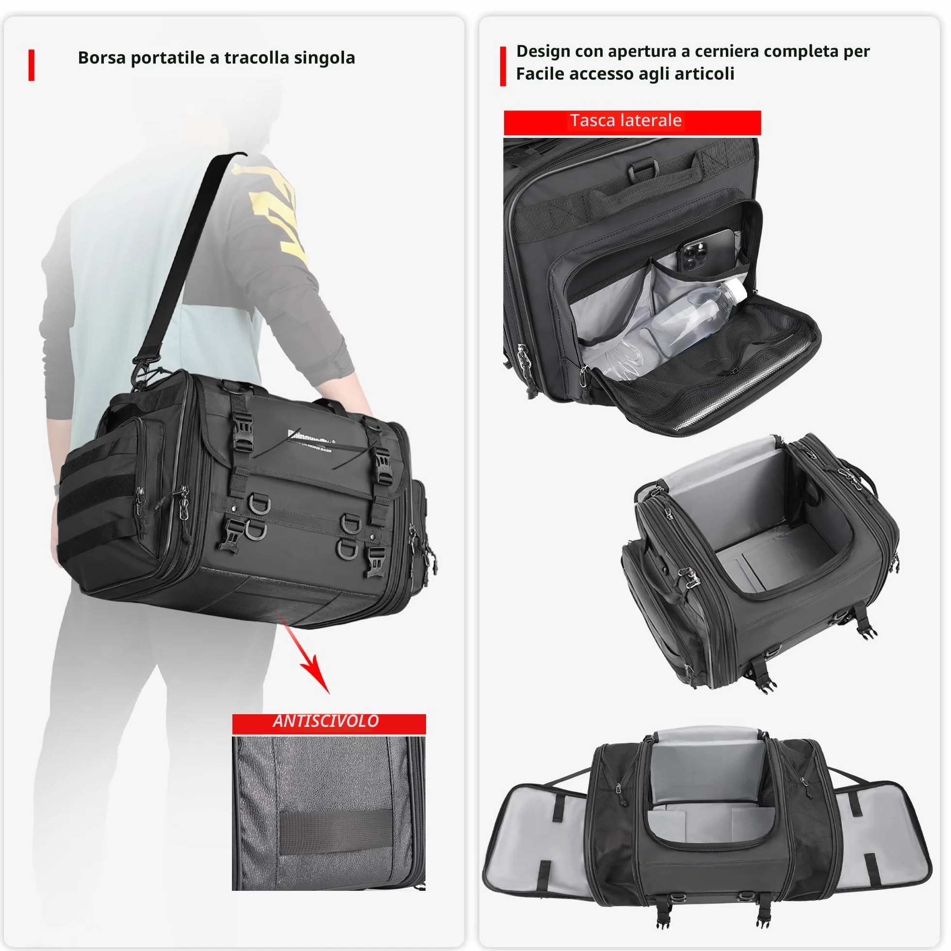 Rhinowalk Borsa posteriore per moto impermeabile 45 L nero