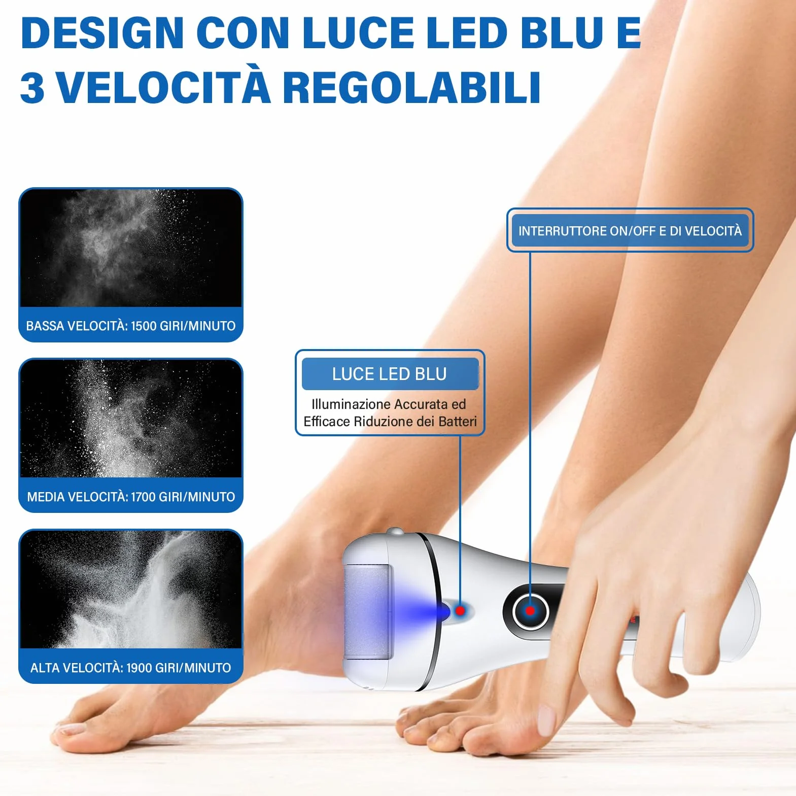 Ehomfory Pedicure Elettrico Professionale Set Calli Rimozione Ricaricabile Raschietto 3 Marce 3 Rulli Illuminazione Kit