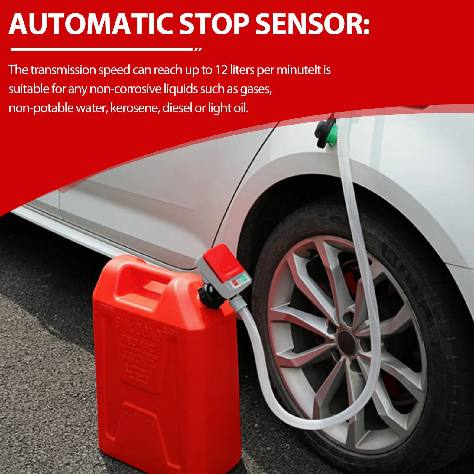 Pompa del carburante con sensore di arresto automatico 12 l/min USB elettrica a benzina 4 adattatori tubo