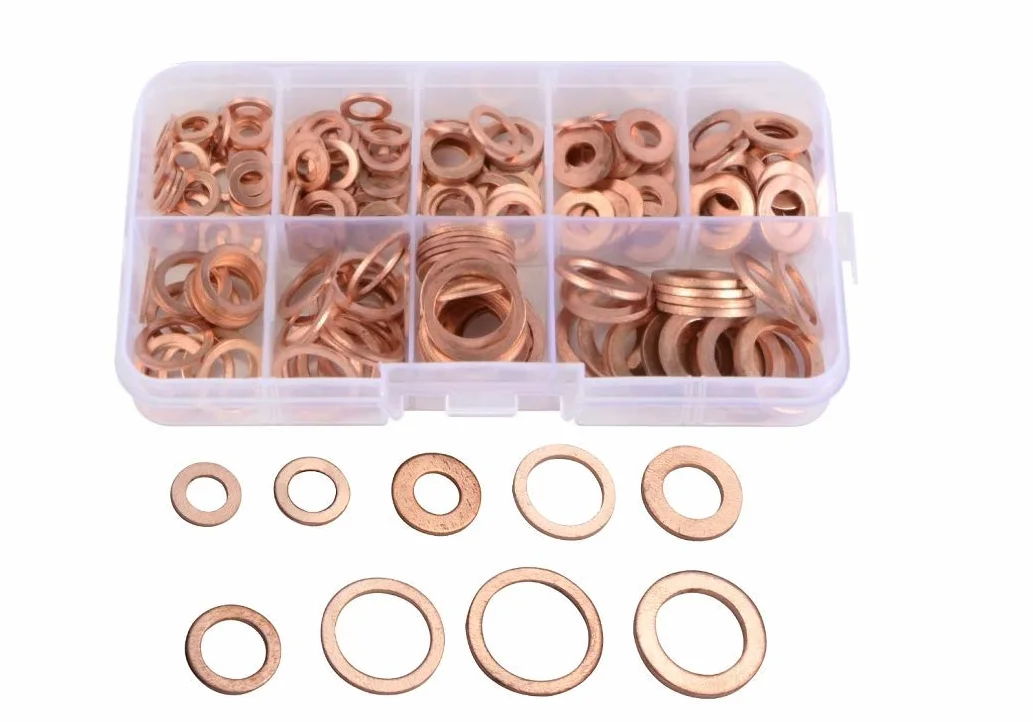 Shentian Set di 200 guarnizioni in rame, lavavetri piatti, set di guarnizioni in rame, viti e fissaggi rondelle