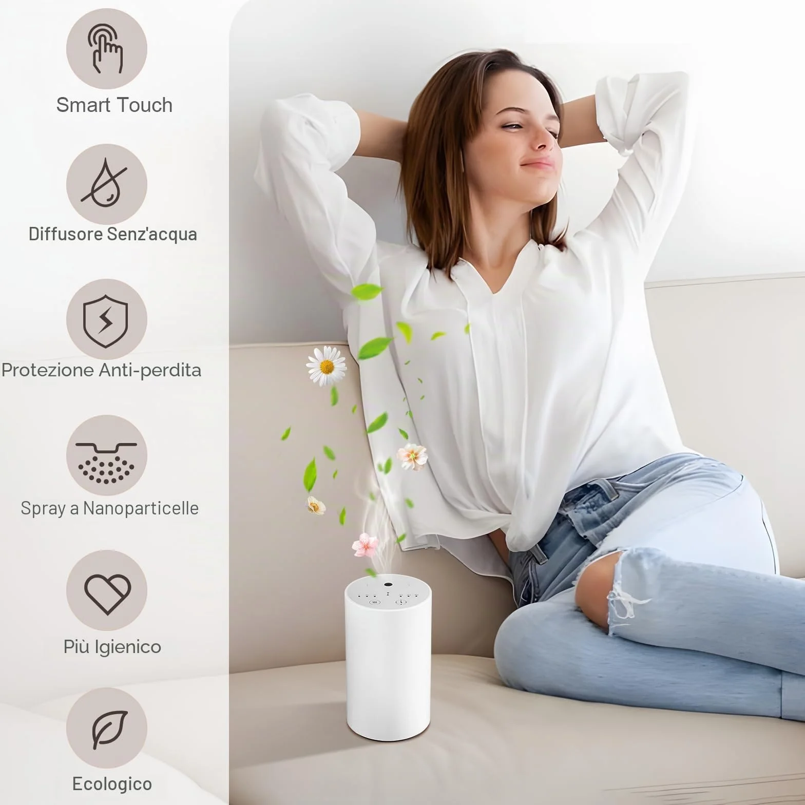 UrbanHomes Diffusore per aromaterapia auto portatile oli essenziali senza acqua spruzzatore automatico fragranze Bianco
