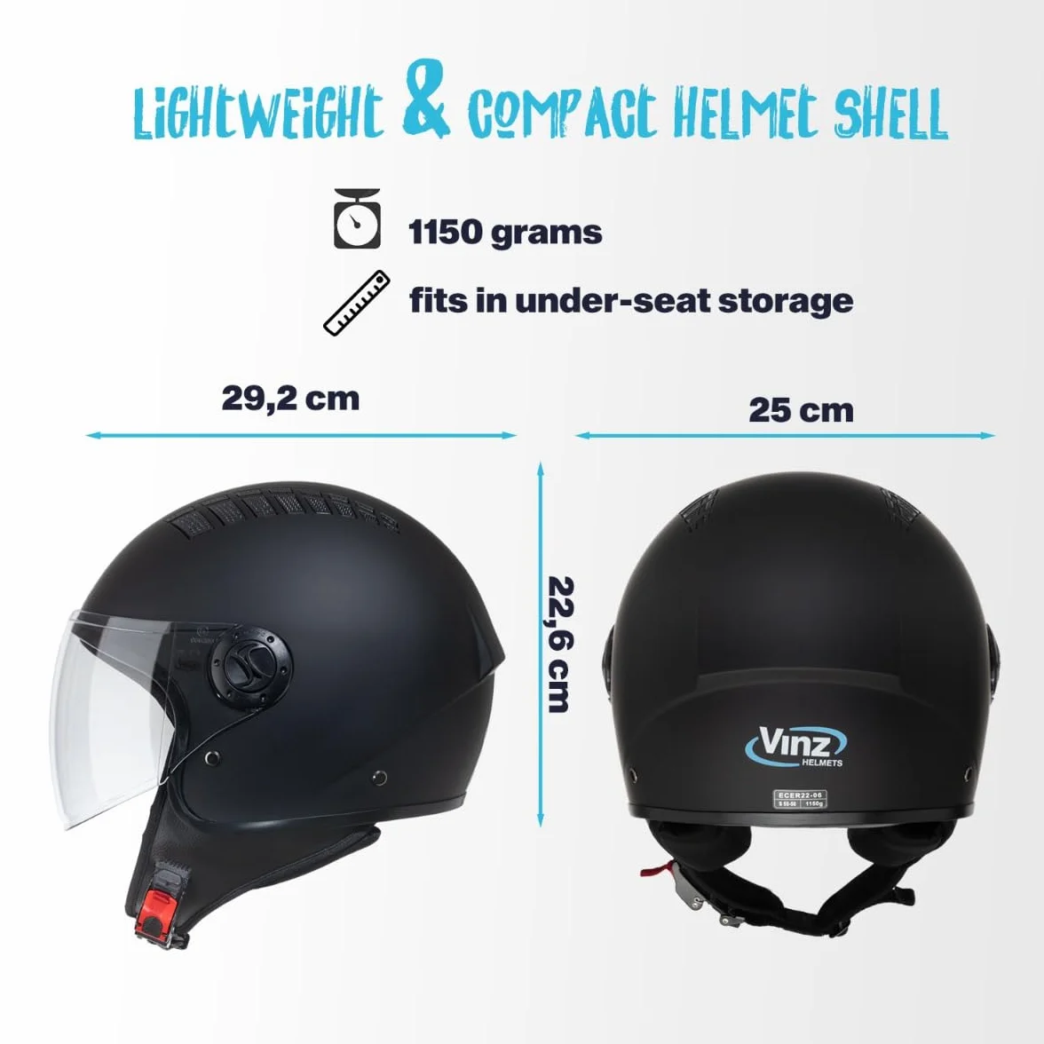 VINZ Como Casco Jet con Visiera ECE 22.06 Certificato per Scooter Moto Vespa Uomo Donna XS-XL