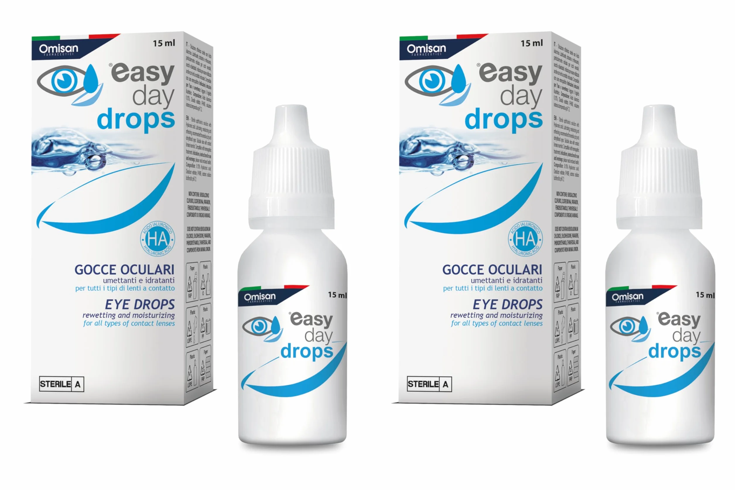 Easy Day Drops 3in1 Collirio Sterile Idratante Rinfrescante Umettante con Acido Ialuronico per Lenti a Contatto 2 x 15 ml