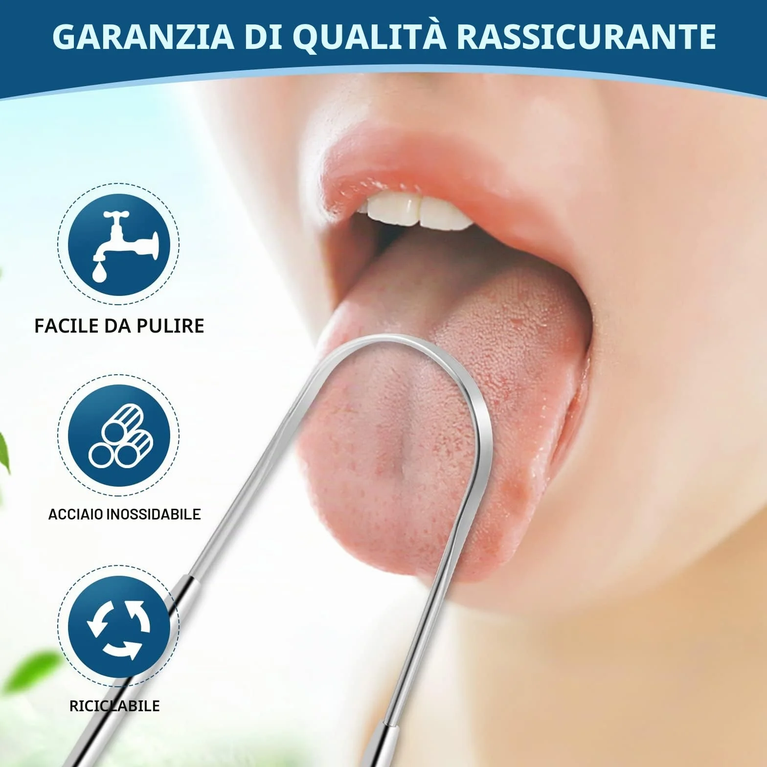 Brencco Pulisci Lingua 2 pezzi Nettalingua in acciaio inox spazzola per lingua pulizia bocca