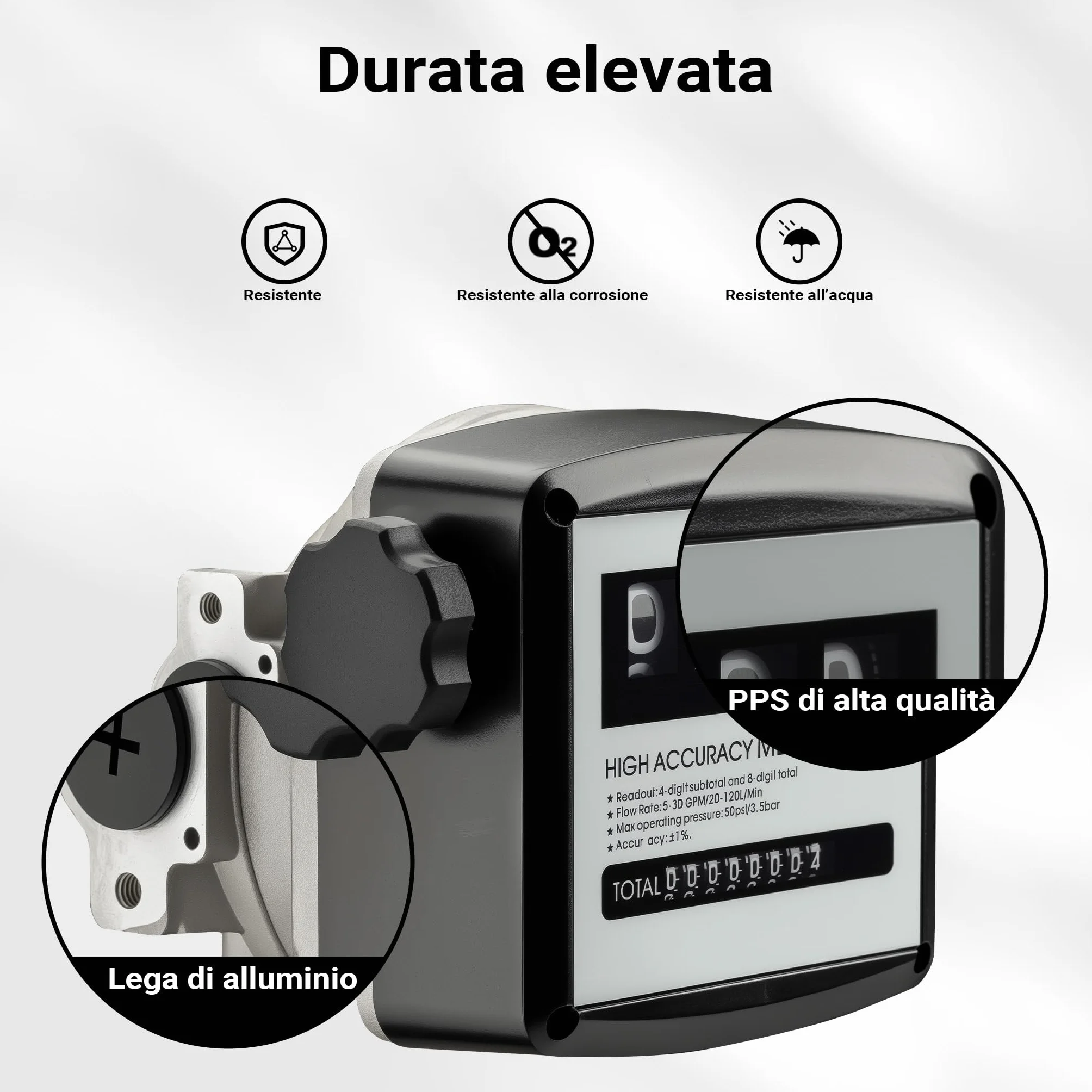 Contatore per pompa gasolio diesel 3,5 bar 20-120 l/min 25,4 mm indicatore flusso